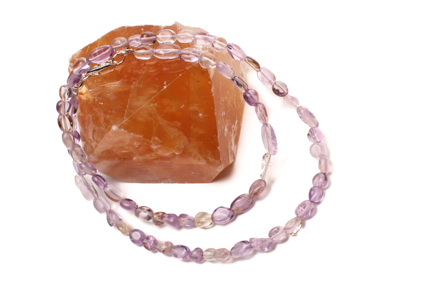 Natural Ametrine Smooth Freeform Oval Beaded Silver Lobster Clasp, Choker, Layering Silver Necklace