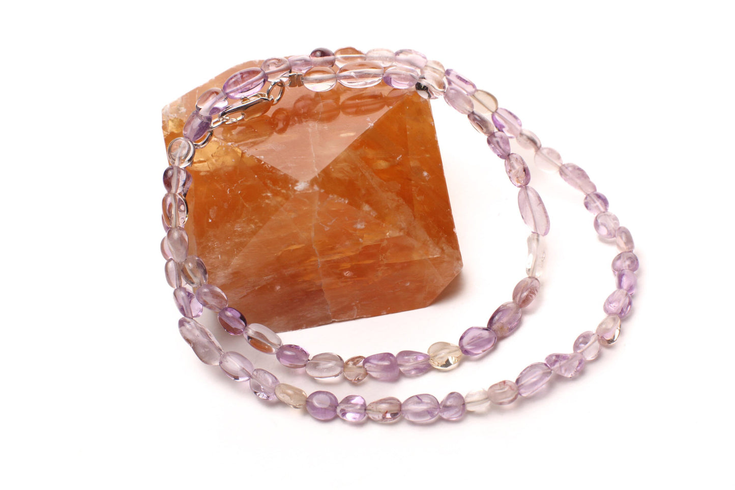 Natural Ametrine Smooth Freeform Oval Beaded Silver Lobster Clasp, Choker, Layering Silver Necklace