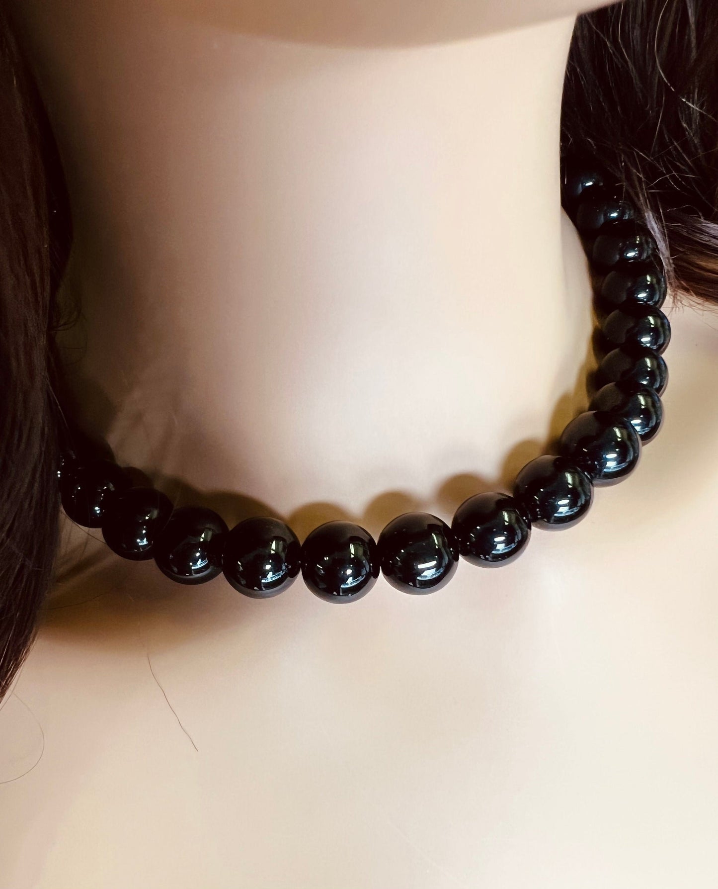 Genuine Black Onyx 14mm Large Smooth Round Bali Style Toggle Necklace, elegant gift