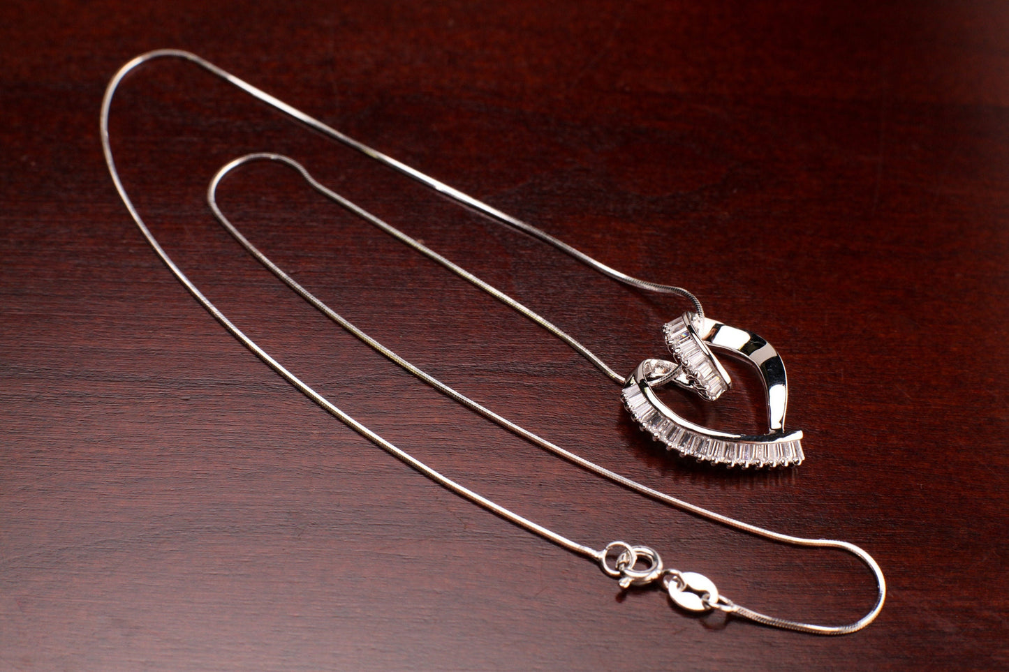 Cubic Zirconia CZ Diamond princess cut 925 Sterling silver Pendant and chain Necklace. 925 stamped ,Valentine birthday gift