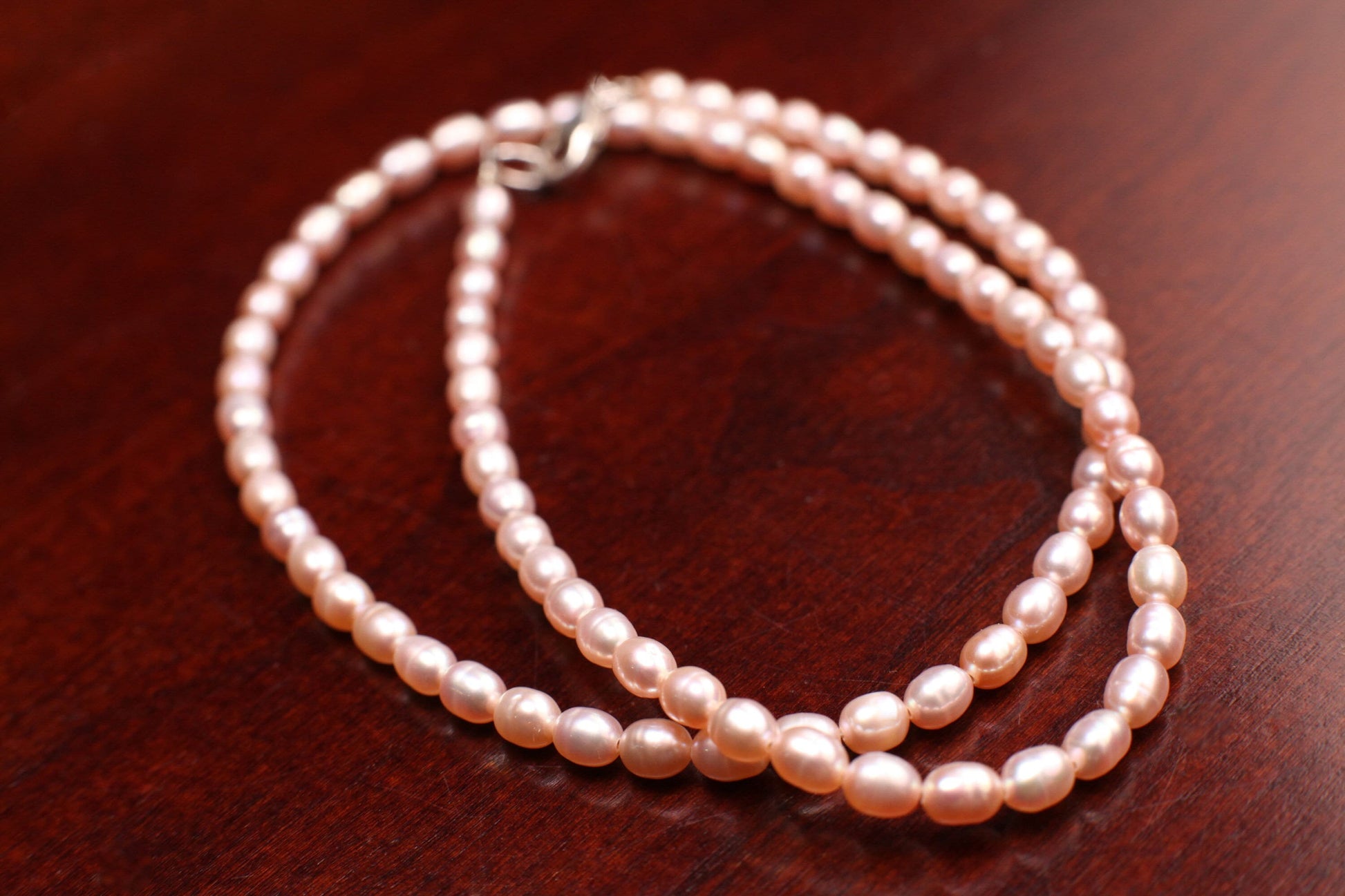 Natural Freshwater Champagne Soft Pink Pearl 4x6 Rice Oval AAA high luster pearl Necklace, Choker, Layering, Minimalist