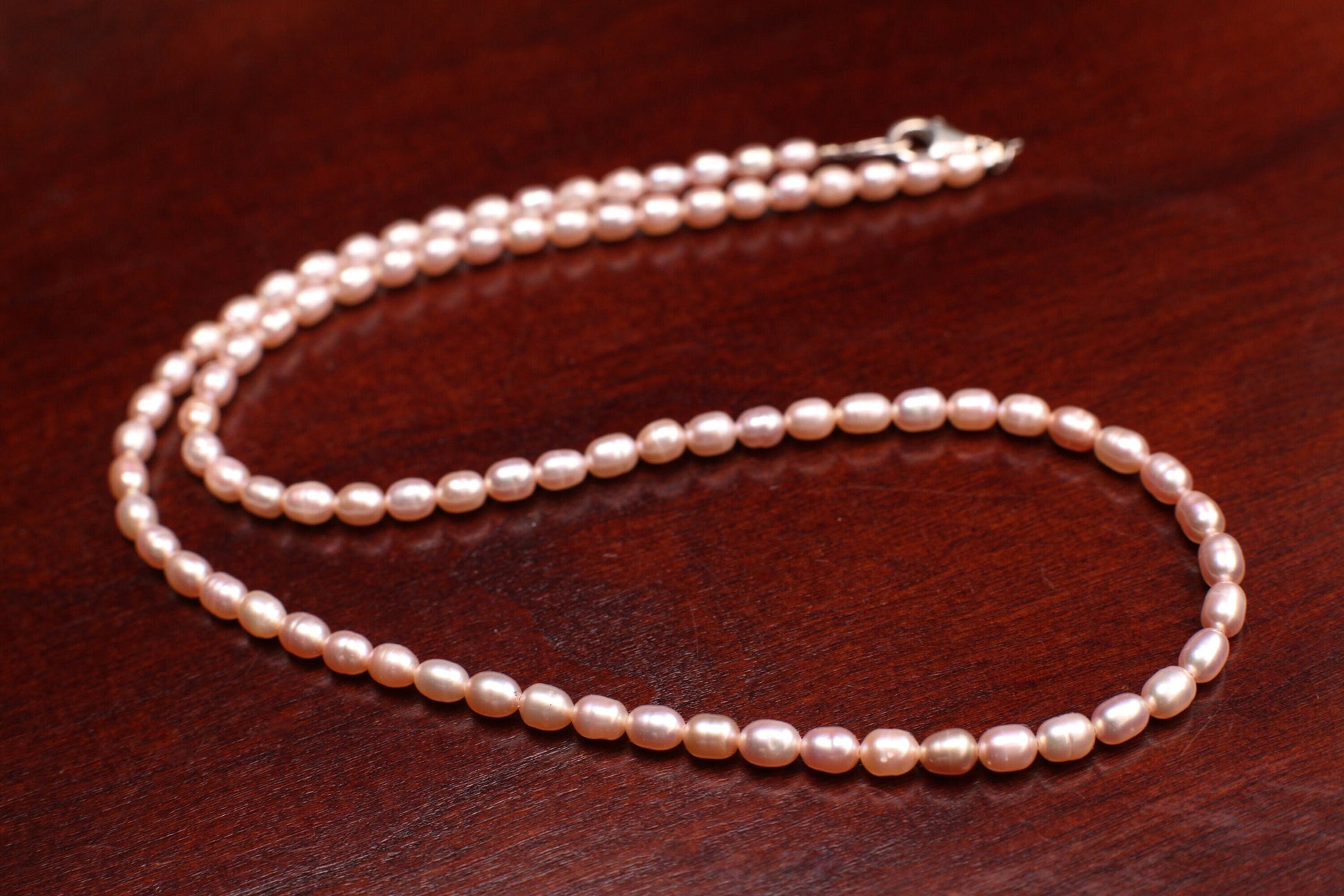 Natural Freshwater Champagne Soft Pink Pearl 4x6 Rice Oval AAA high luster pearl Necklace, Choker, Layering, Minimalist