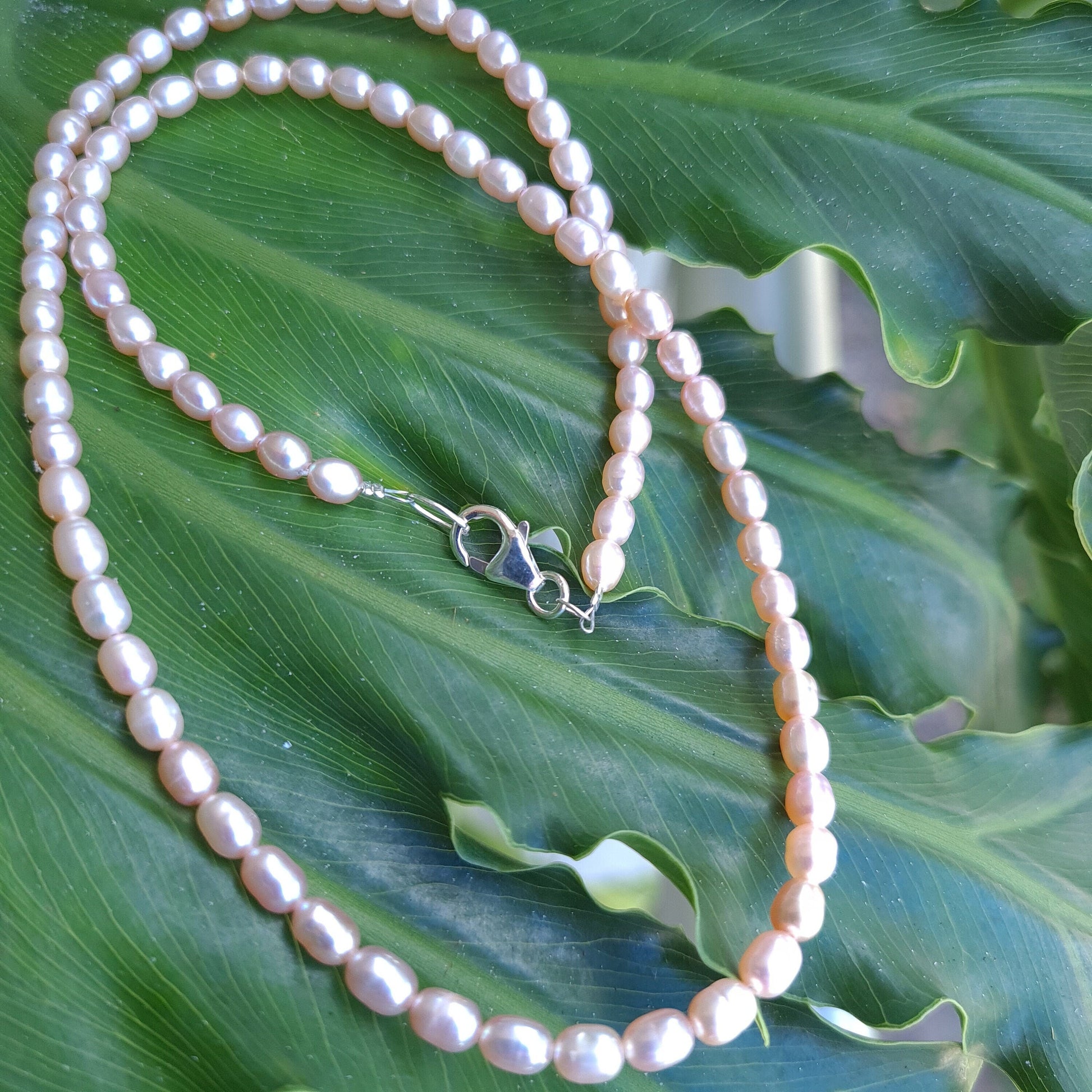 Natural Freshwater Champagne Soft Pink Pearl 4x6 Rice Oval AAA high luster pearl Necklace, Choker, Layering, Minimalist