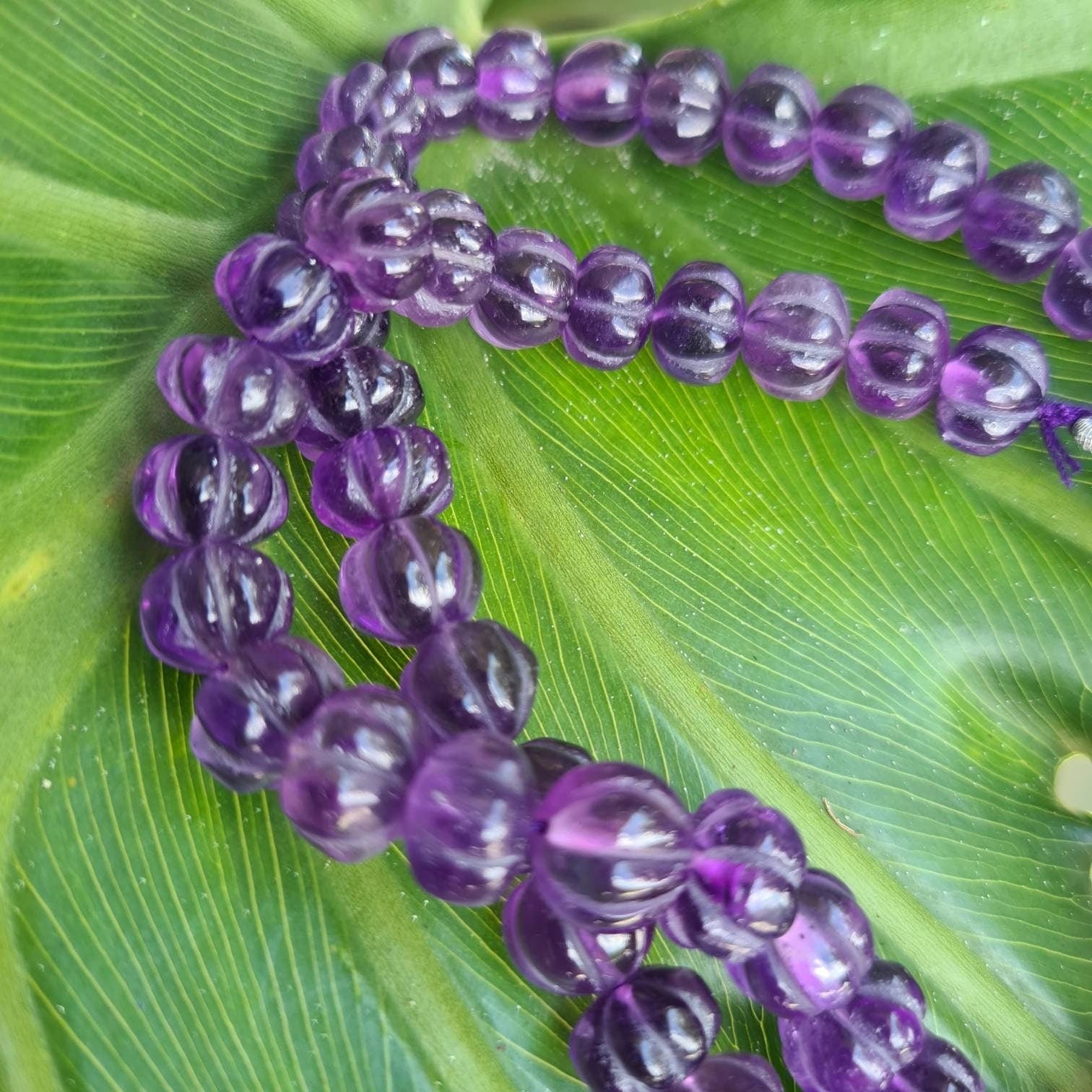 Natural Amethyst Handcrafted Pumpkin Shape Melon Beads, 9-10, 10-11mm, Sold by Piece