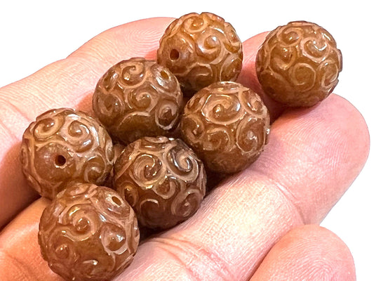 Antique jade Natural Handcrafted Jade 15mm drilled Round Beads, Jewelry Making, pocket stone