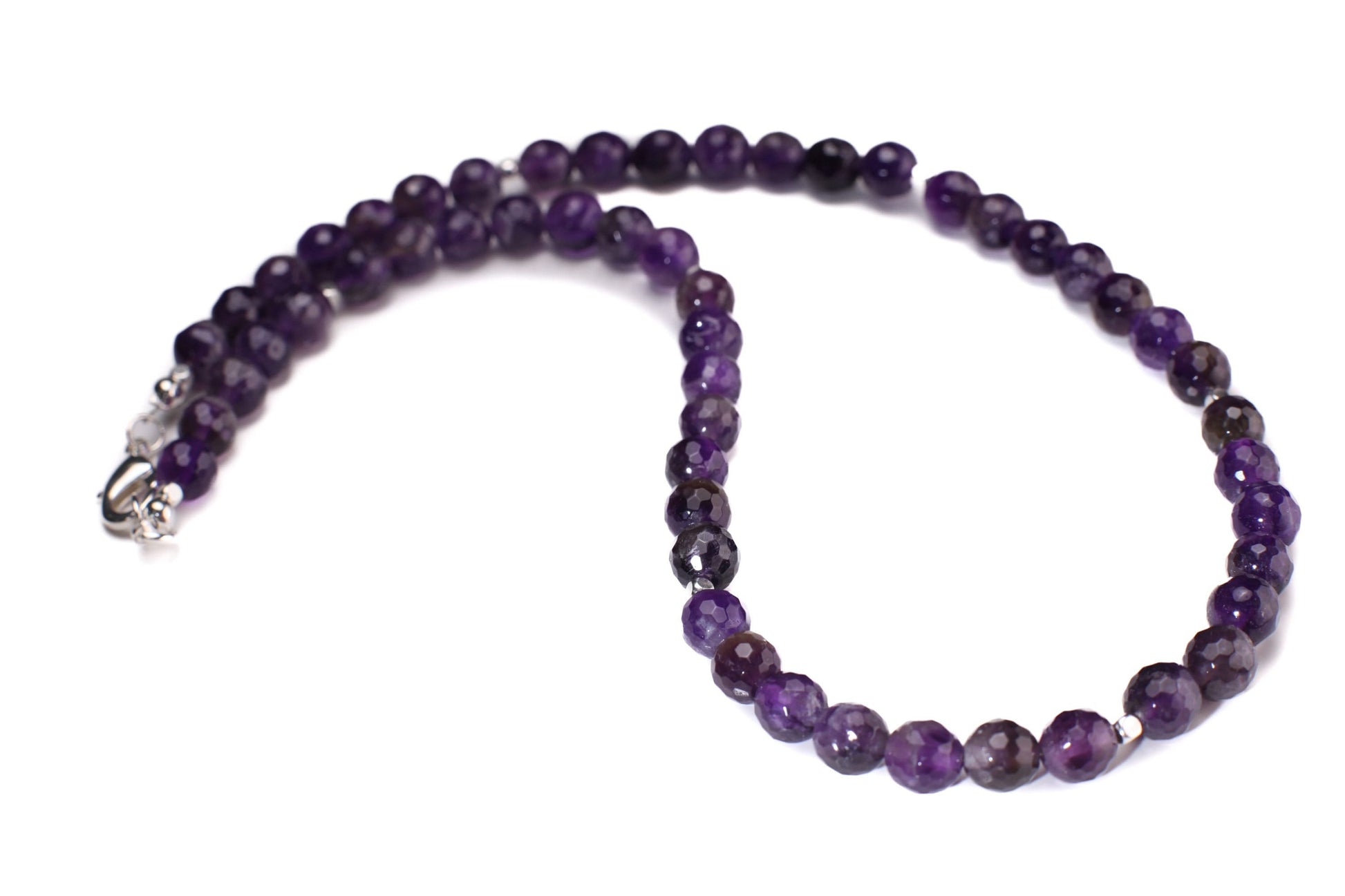 Natural Amethyst Purple 8mm Faceted Round beaded Choker, Layering Necklace, February birthstone 14&quot;- 30&quot;