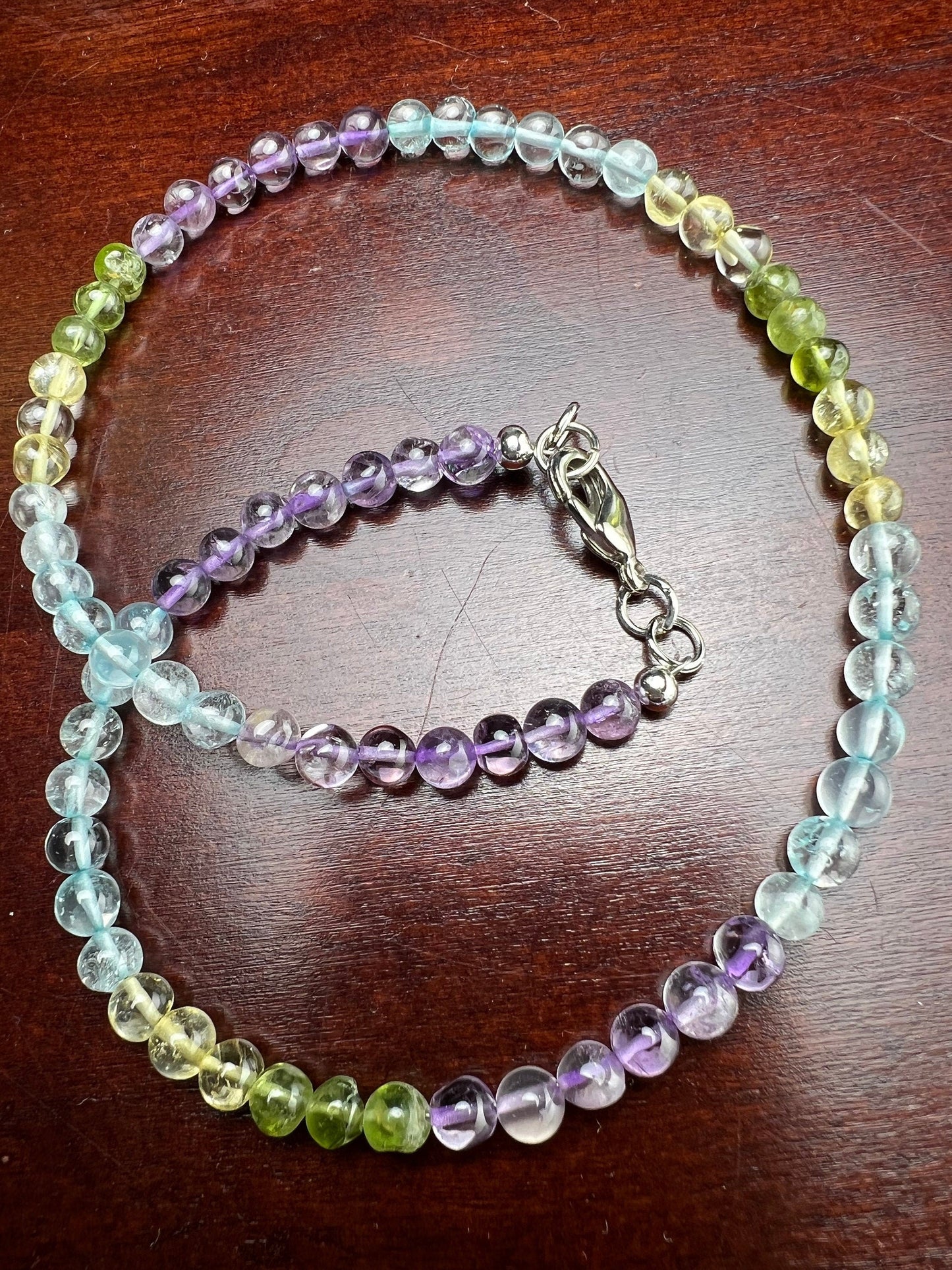 Amethyst Aquamarine Citrine Peridot 4mm smooth round Choker, Layering Necklace. Natural multi gemstone Yoga healing Birthday, Woman gifts