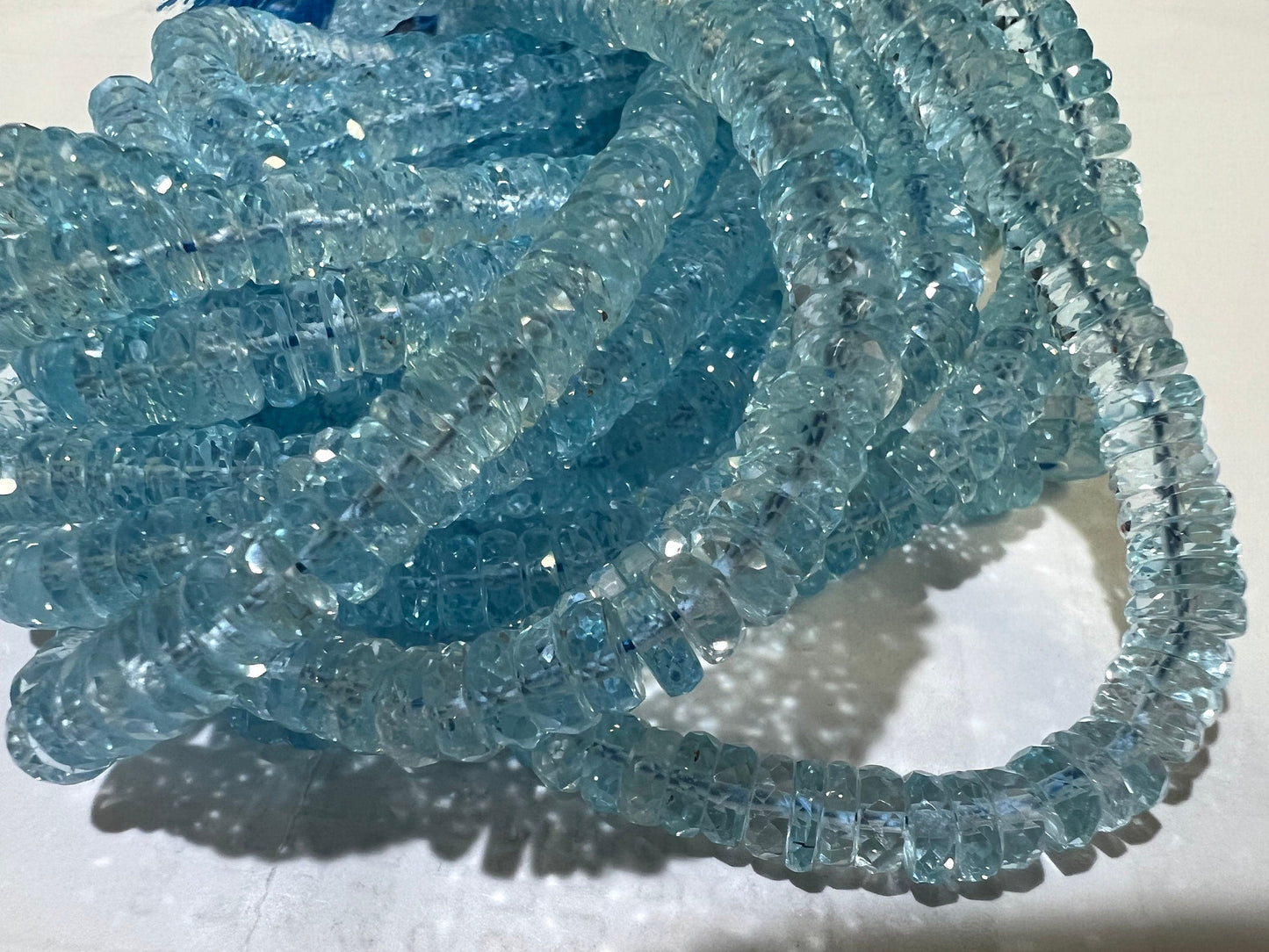 Swiss Blue Topaz Tyre wheel Heishi 6-6.5mm Micro Faceted cut gems AAA ++ clear quality Roundel Rare Natural beads 4” ,8” strand