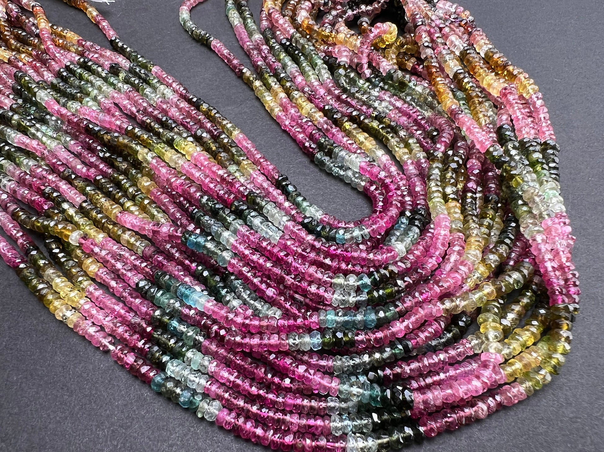 Multi Tourmaline Rondelle 3.5-4mm, Natural AAA Quality Faceted Micro Cut beautiful pink blue green yellow shaded 13” strand