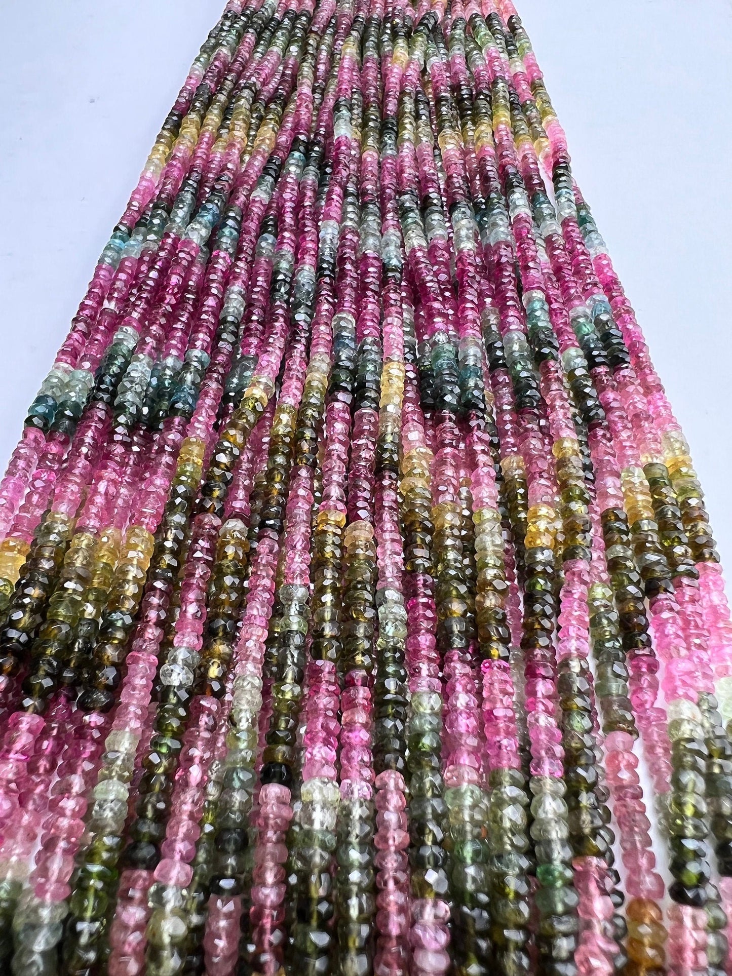 Multi Tourmaline Rondelle 3.5-4mm, Natural AAA Quality Faceted Micro Cut beautiful pink blue green yellow shaded 13” strand