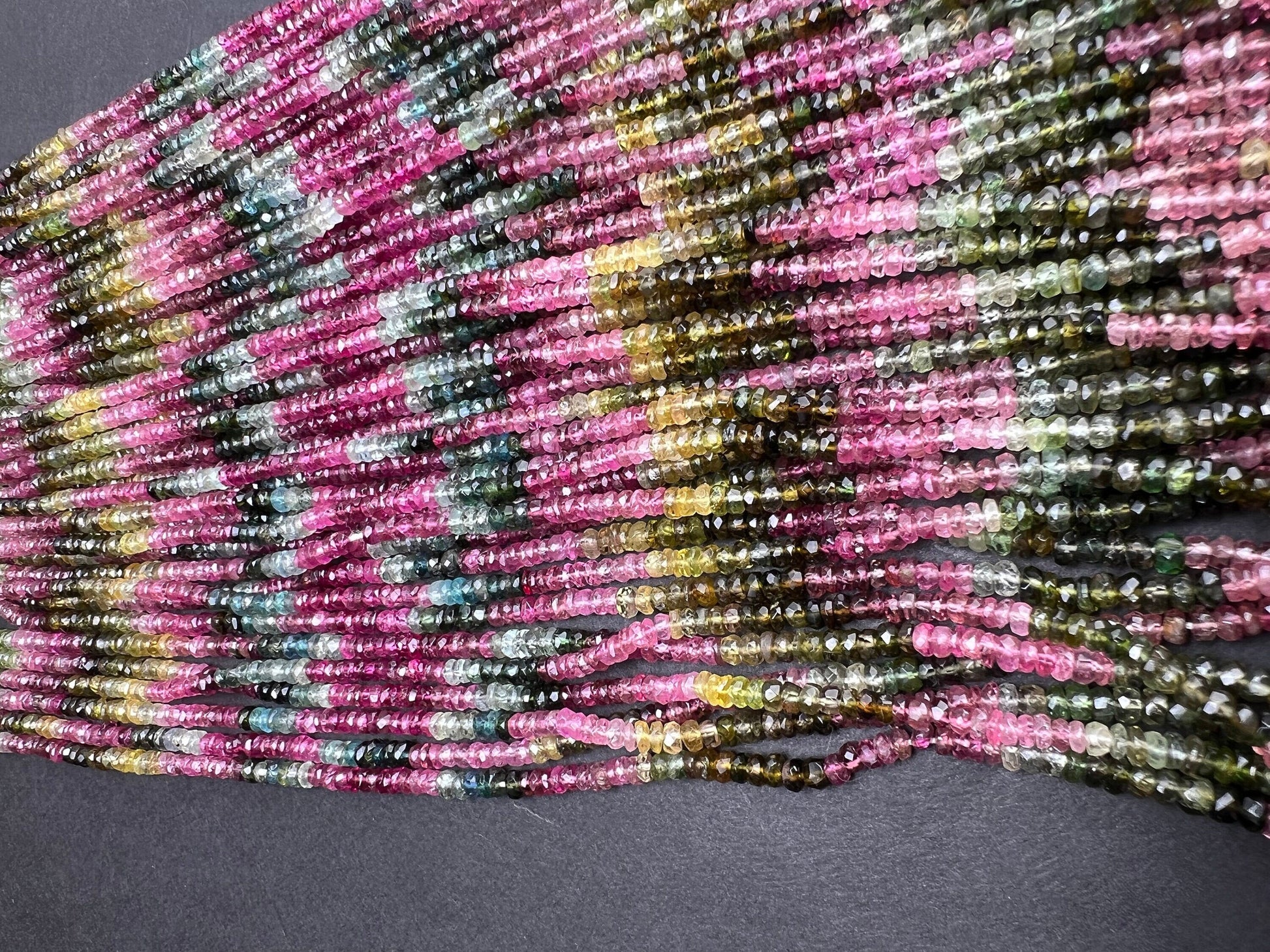 Multi Tourmaline Rondelle 3.5-4mm, Natural AAA Quality Faceted Micro Cut beautiful pink blue green yellow shaded 13” strand