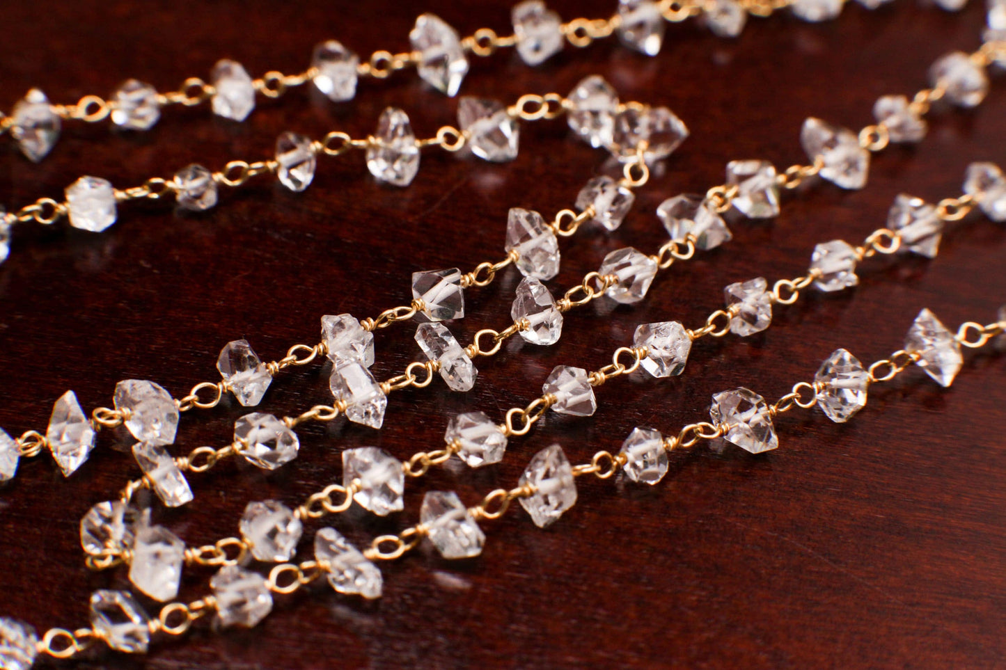 Herkimer Diamond 4x5.5-6.5mm Raw Beaded Wire Wrap Necklace DoubleTerminated Sparkly Clear AAA High Quality Herkimer Diamond