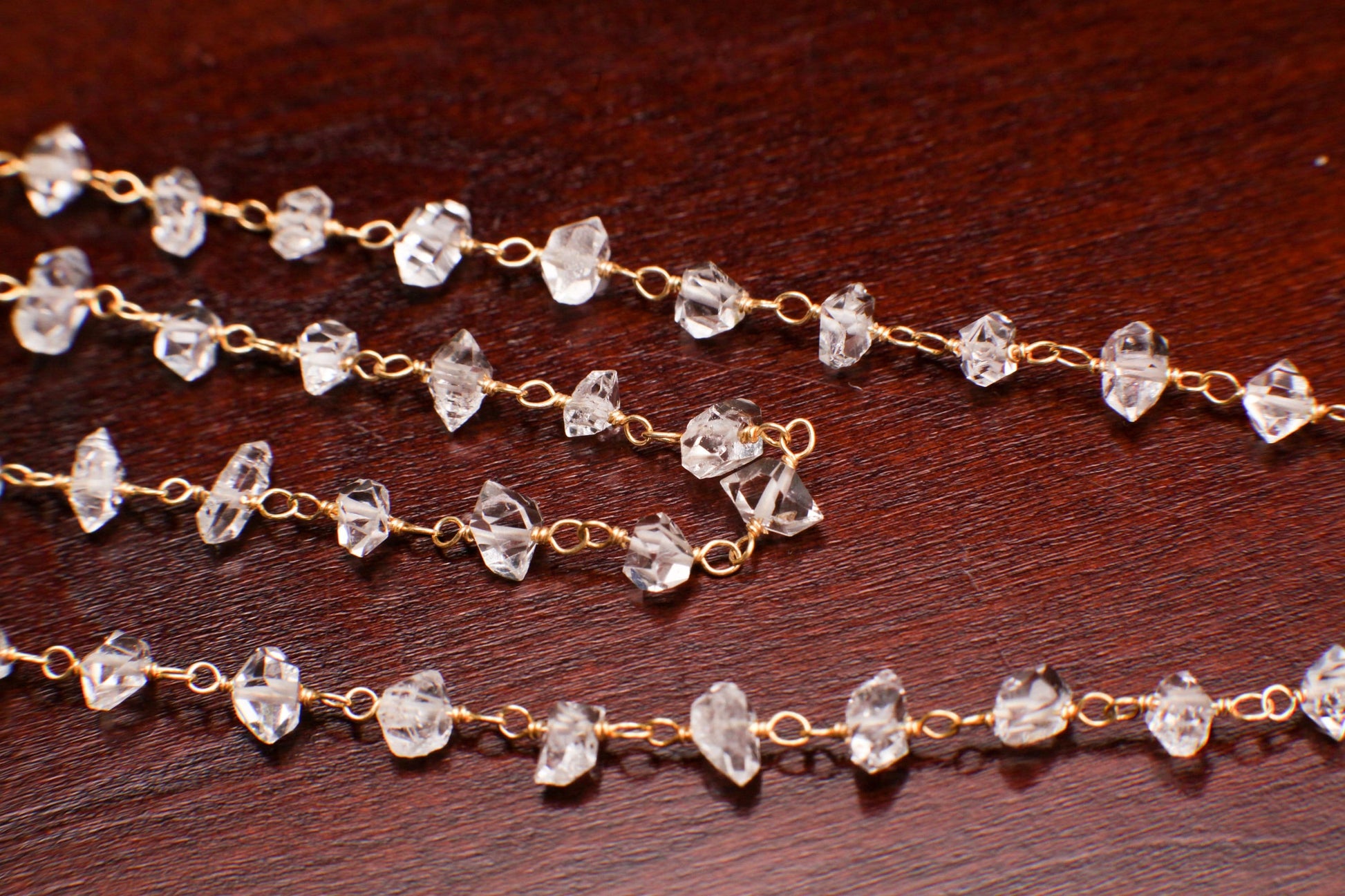 Herkimer Diamond 4x5.5-6.5mm Raw Beaded Wire Wrap Necklace DoubleTerminated Sparkly Clear AAA High Quality Herkimer Diamond