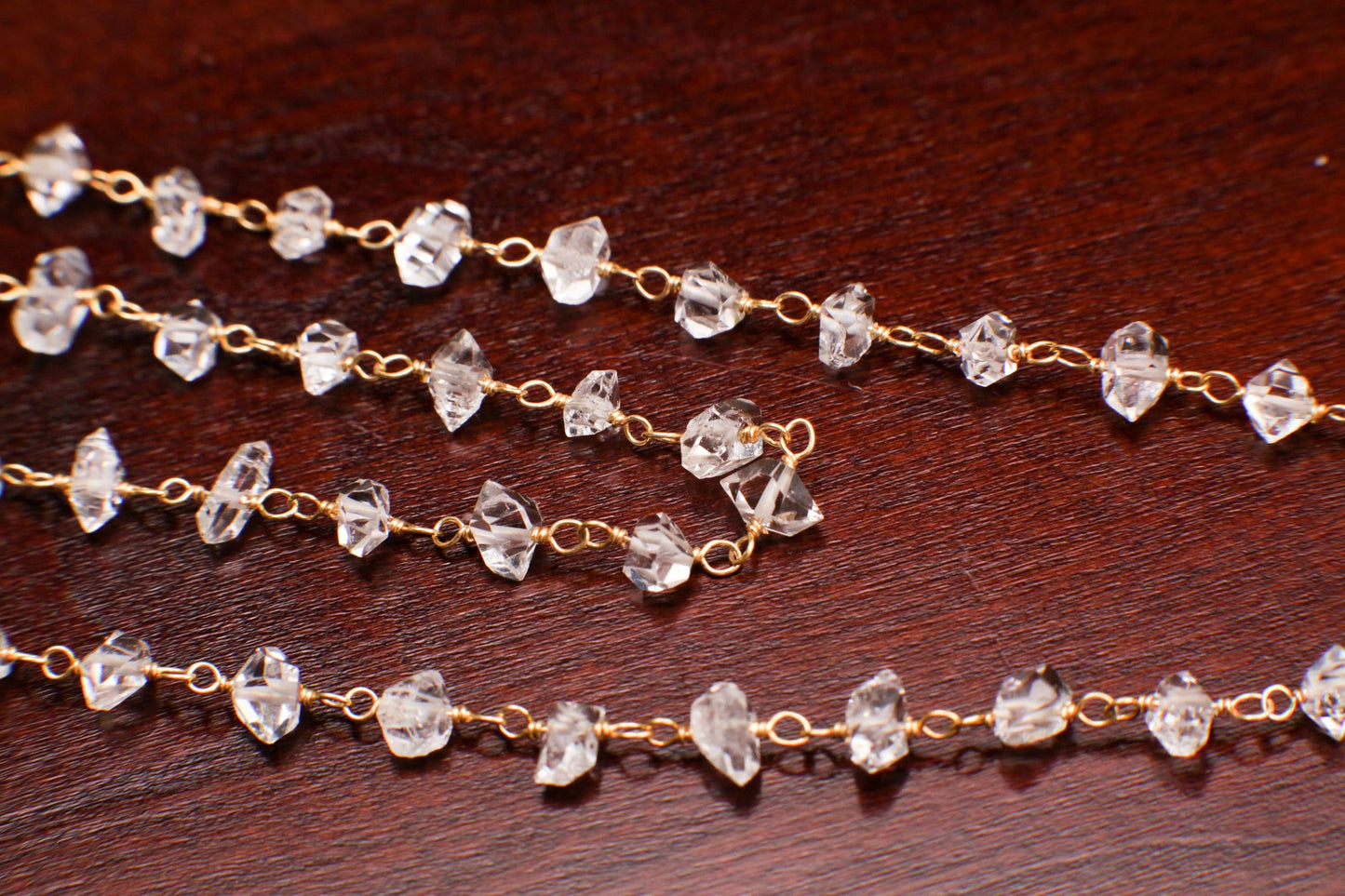 Herkimer Diamond 4x5.5-6.5mm Raw Beaded Wire Wrap Necklace DoubleTerminated Sparkly Clear AAA High Quality Herkimer Diamond