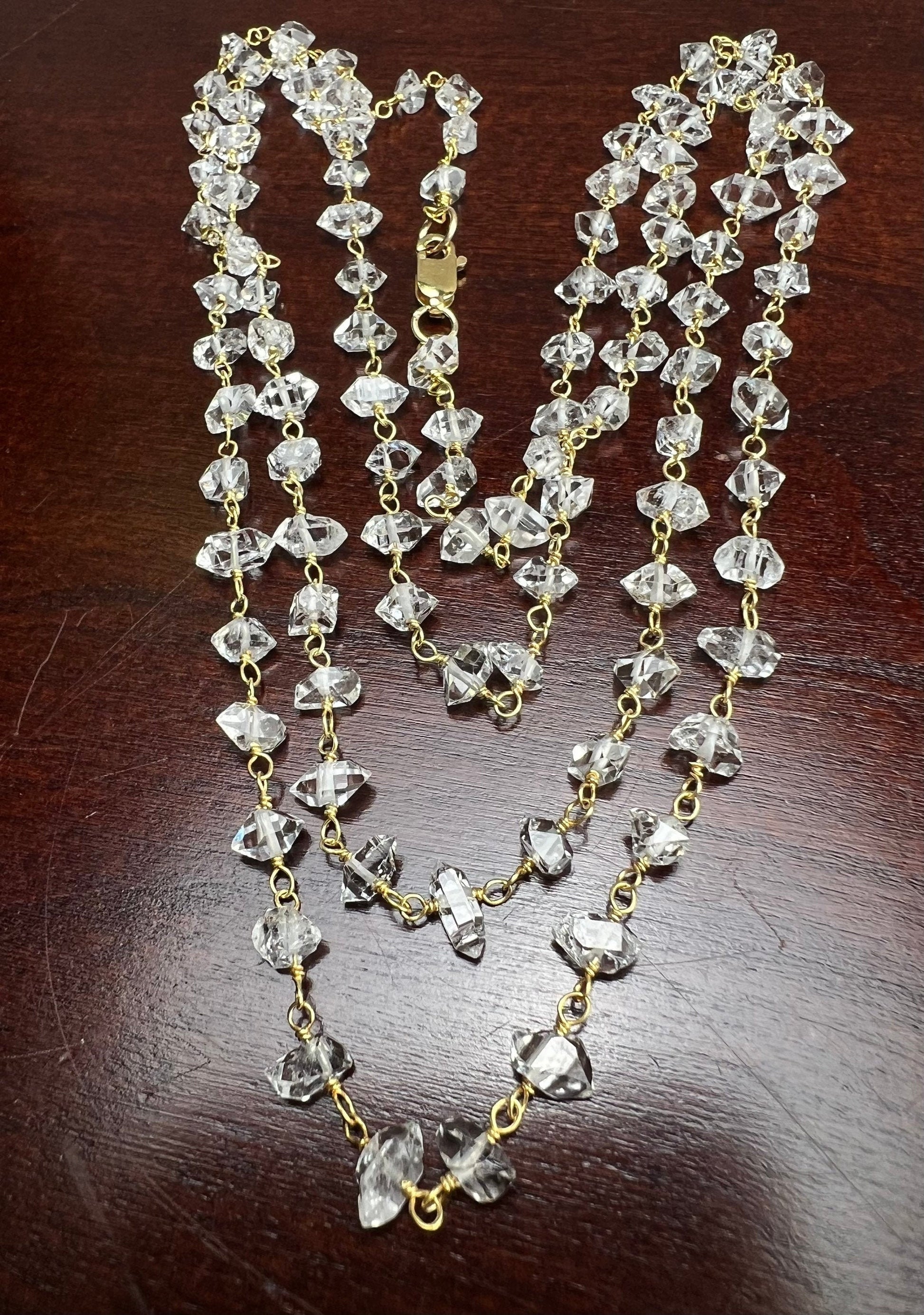 Herkimer Diamond 4x5.5-6.5mm Raw Beaded Wire Wrap Necklace DoubleTerminated Sparkly Clear AAA High Quality Herkimer Diamond