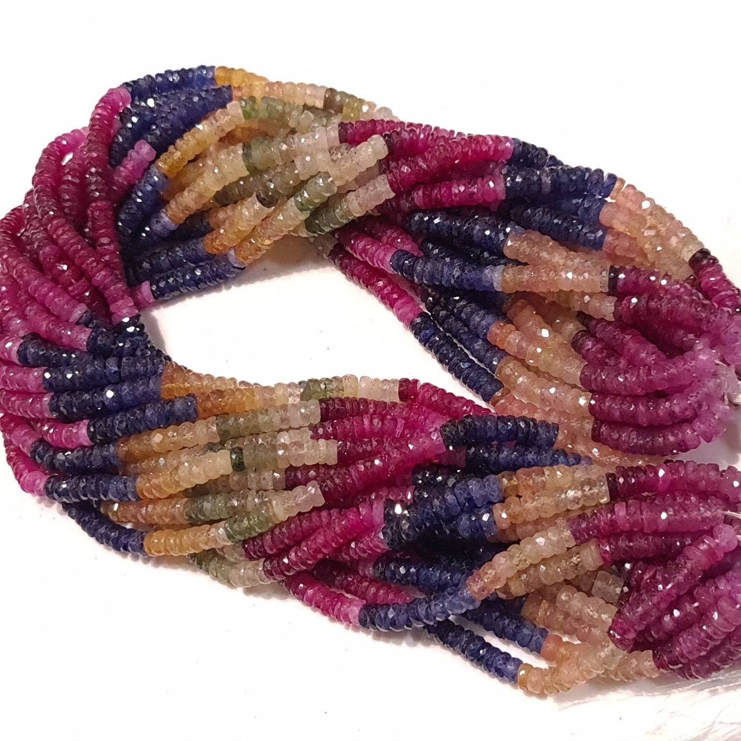 Natural Multi Sapphire Shaded Faceted 5-5.5mm Heishi, sunset sapphire precious Gemstone Beads 7.5&quot;, 15&quot; Strand