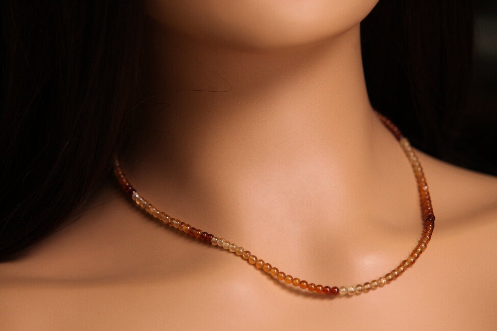 Hessonite Garnet 3.5-4mm smooth round Choker Layering Necklace, Handmade Gold Necklace, Gift for her