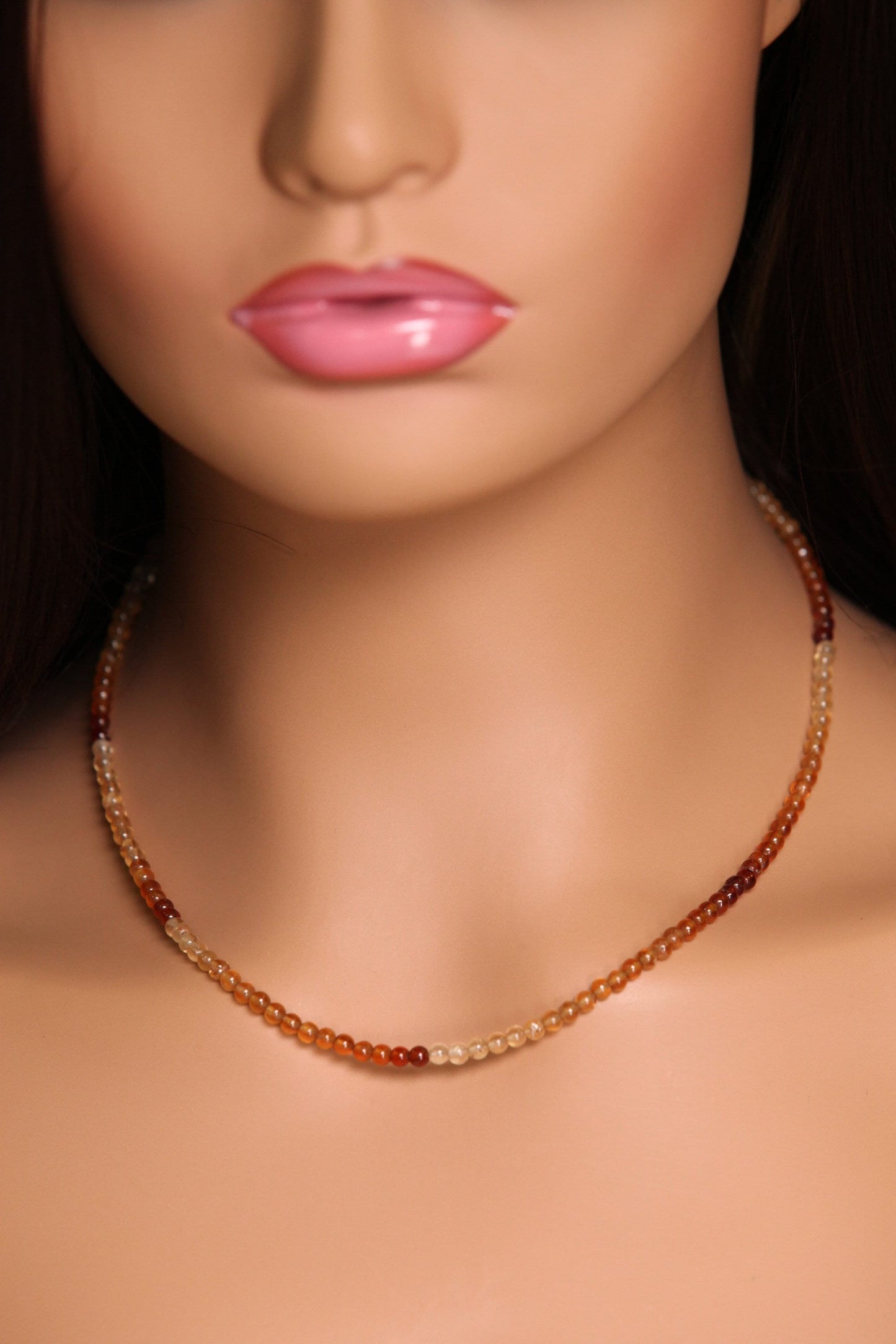 Hessonite Garnet 3.5-4mm smooth round Choker Layering Necklace, Handmade Gold Necklace, Gift for her