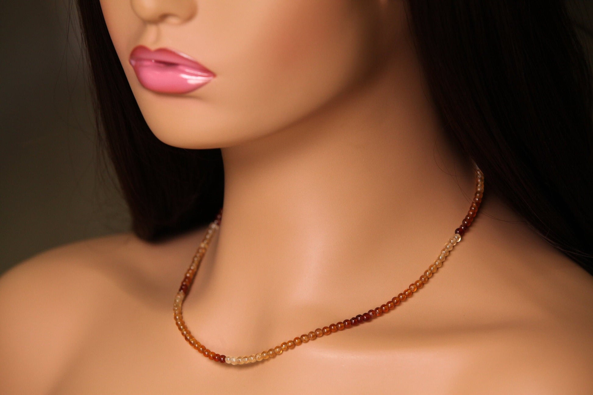 Hessonite Garnet 3.5-4mm smooth round Choker Layering Necklace, Handmade Gold Necklace, Gift for her