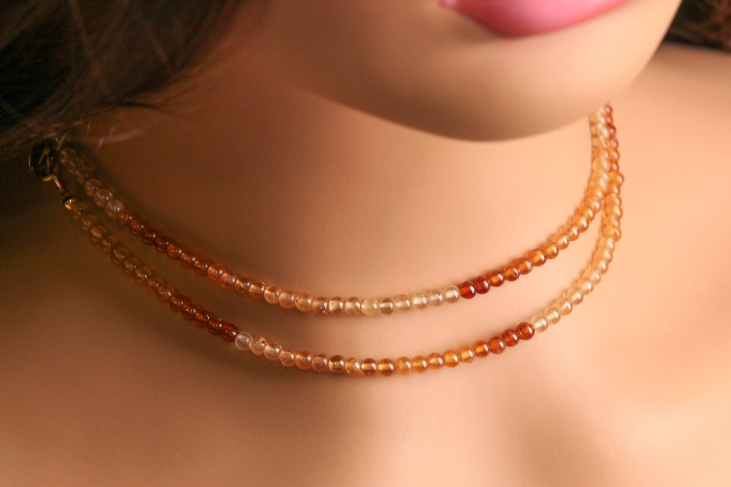 Hessonite Garnet 3.5-4mm smooth round Choker Layering Necklace, Handmade Gold Necklace, Gift for her