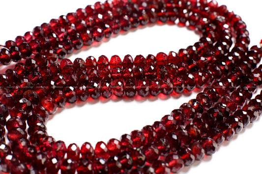 Mozambique Garnet 5-9mm Faceted Rondelle, Merlot Dark Red Jewelry Making Gemstone Beads, Rare, Heavy Weight Gemstone, 6.5"