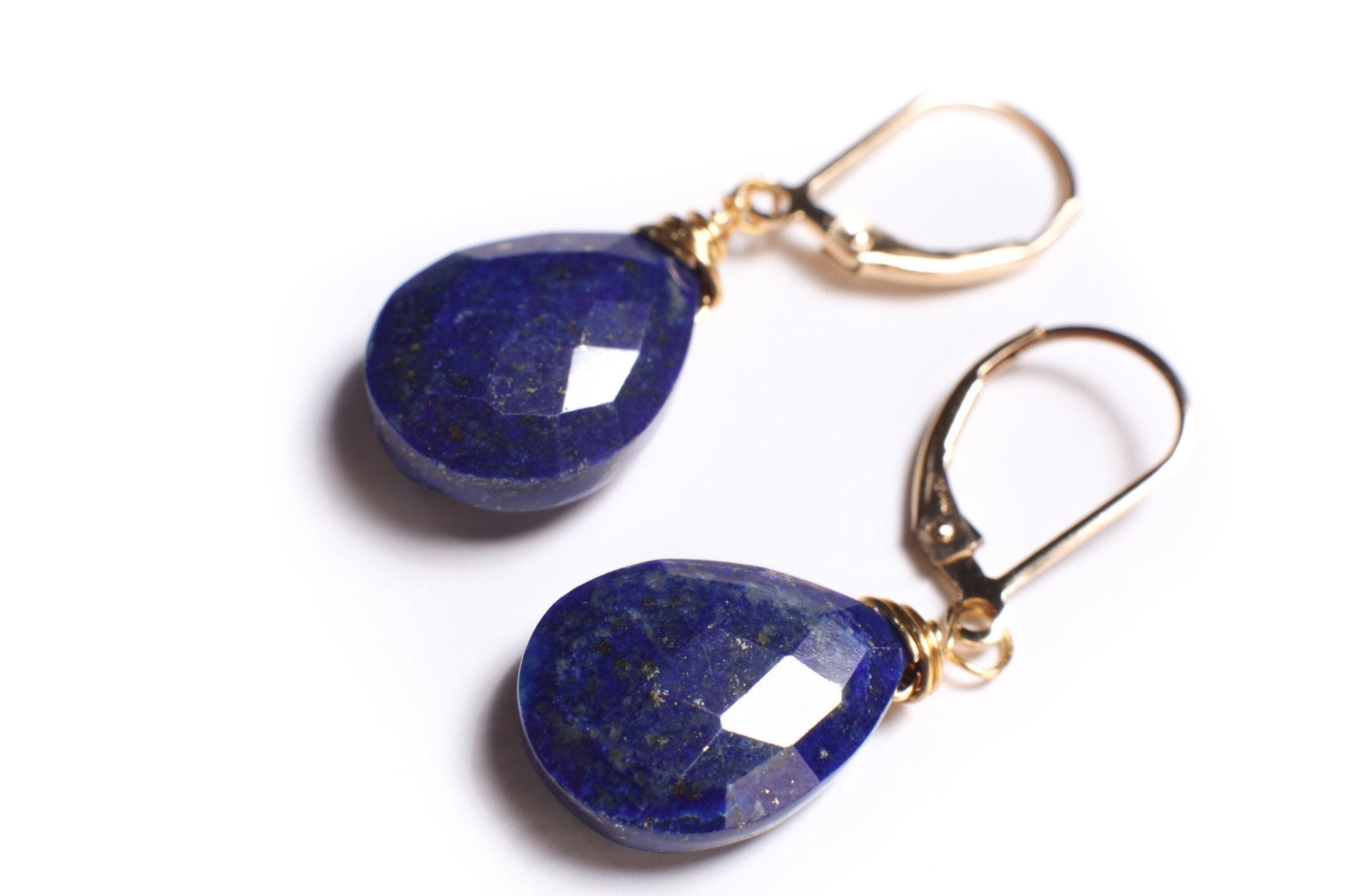 Lapis Lazuli Earrings, Natural Lapis Pear Drop 12x16mm Wire Wrapped Long Teardrop in 14K Gold Filled or 925 Sterling Silver Leverback