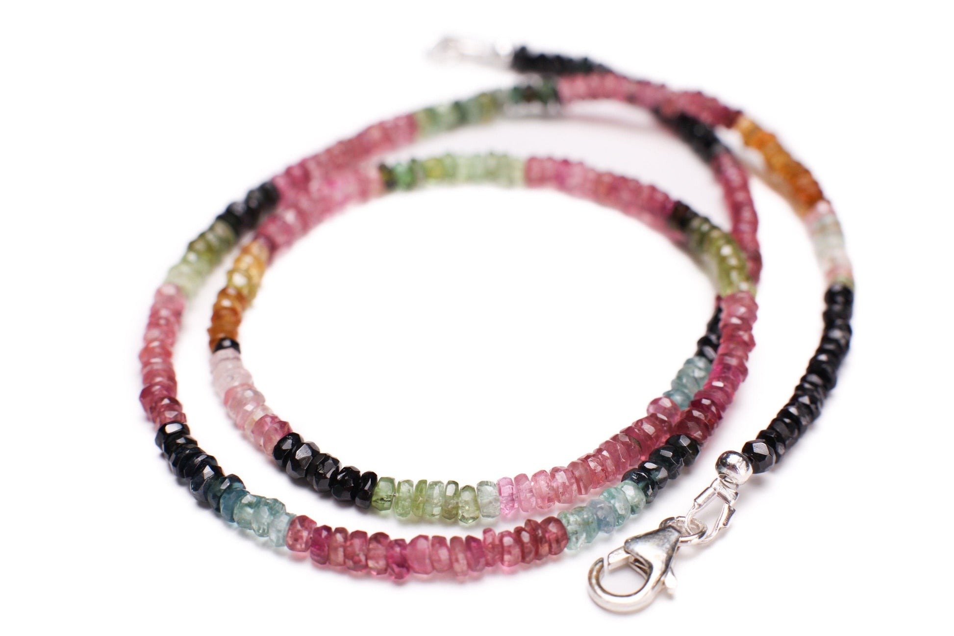 SALE--Natural Multi Watermelon Tourmaline 4mm Faceted AAA Rondelle Necklace & Bracelet 925 Sterling Silver,14k GF Clasp, Healing, Energy,