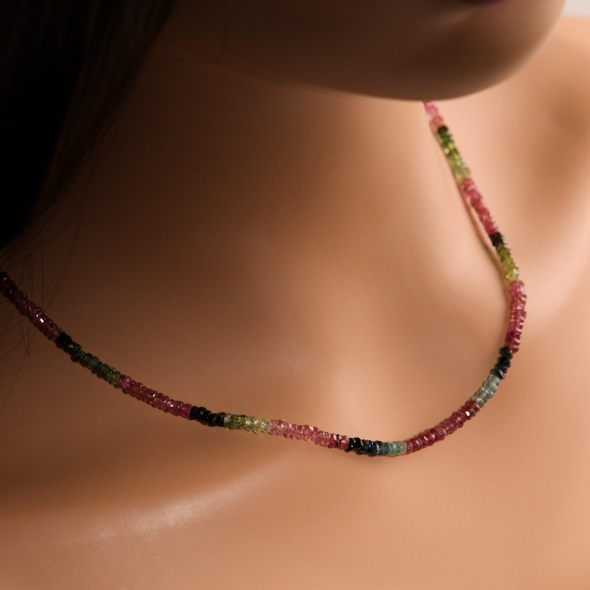 SALE--Natural Multi Watermelon Tourmaline 4mm Faceted AAA Rondelle Necklace & Bracelet 925 Sterling Silver,14k GF Clasp, Healing, Energy,