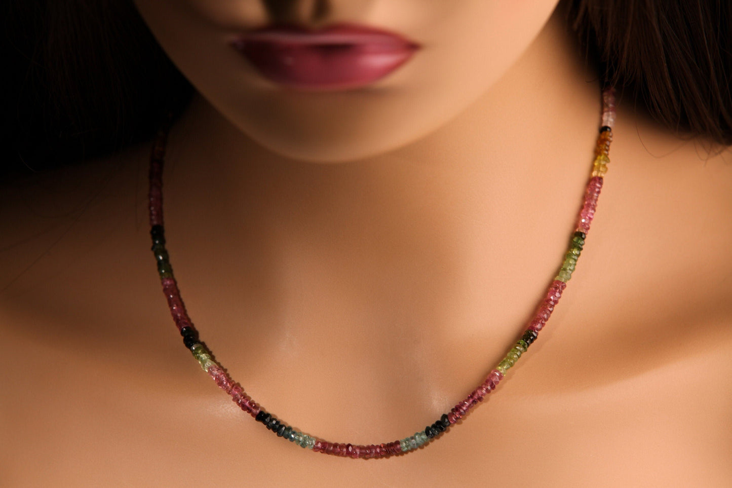 SALE--Natural Multi Watermelon Tourmaline 4mm Faceted AAA Rondelle Necklace & Bracelet 925 Sterling Silver,14k GF Clasp, Healing, Energy,