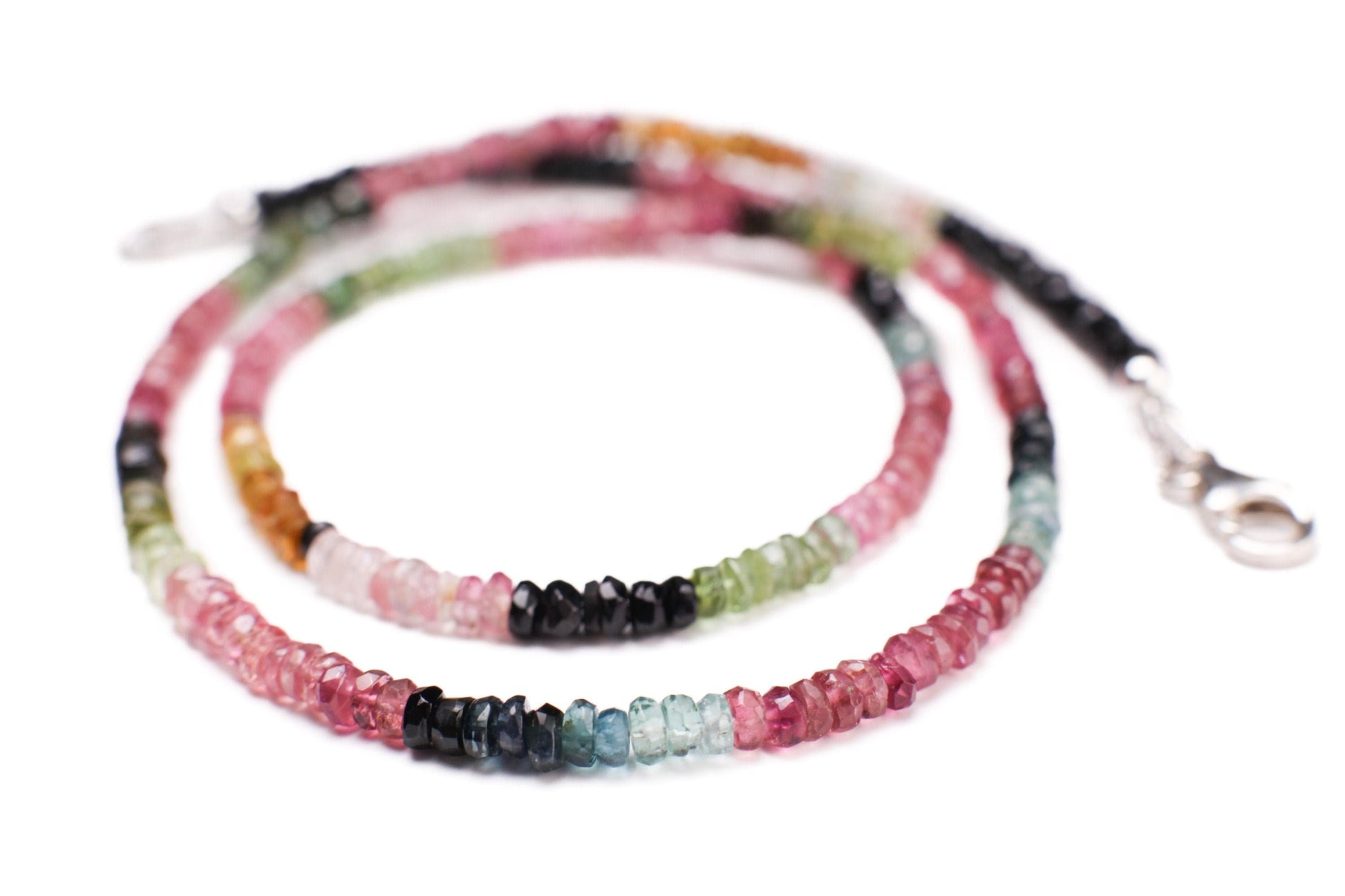 SALE--Natural Multi Watermelon Tourmaline 4mm Faceted AAA Rondelle Necklace & Bracelet 925 Sterling Silver,14k GF Clasp, Healing, Energy,