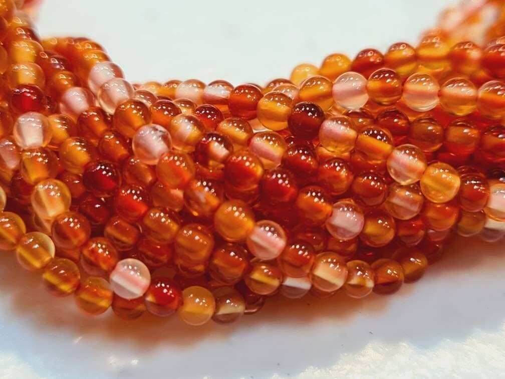 Natural Carnelian 2mm Round Beads, Jewelry Making Round Polished Gemstone Beads, DIY Necklace, Bracelet 16&quot; Strand