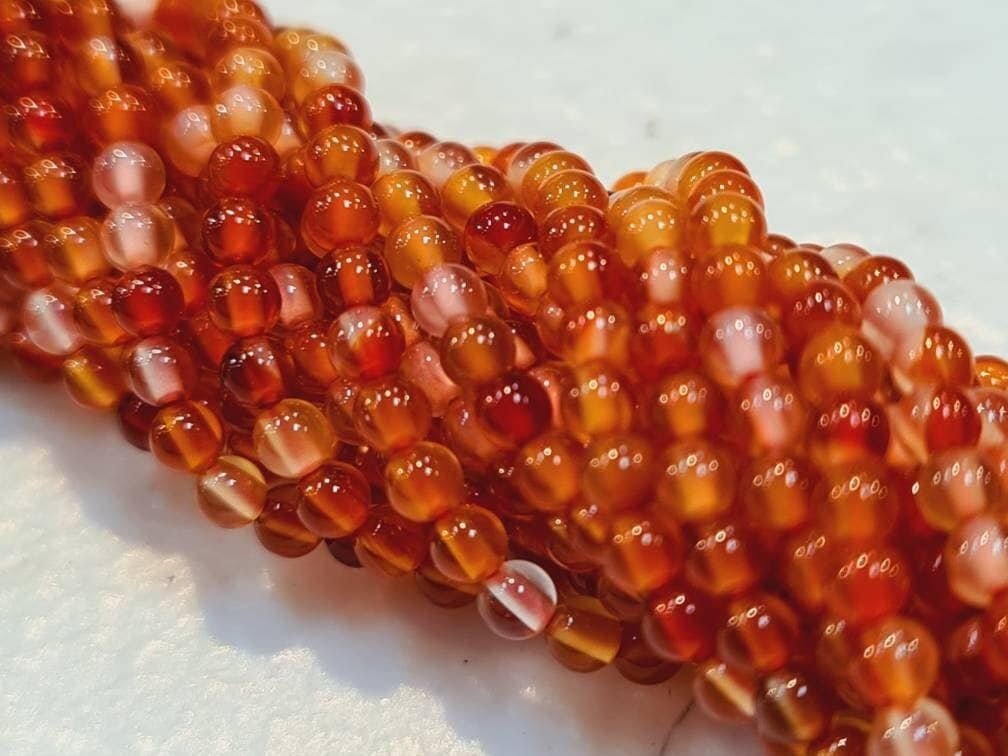 Natural Carnelian 2mm Round Beads, Jewelry Making Round Polished Gemstone Beads, DIY Necklace, Bracelet 16" Strand