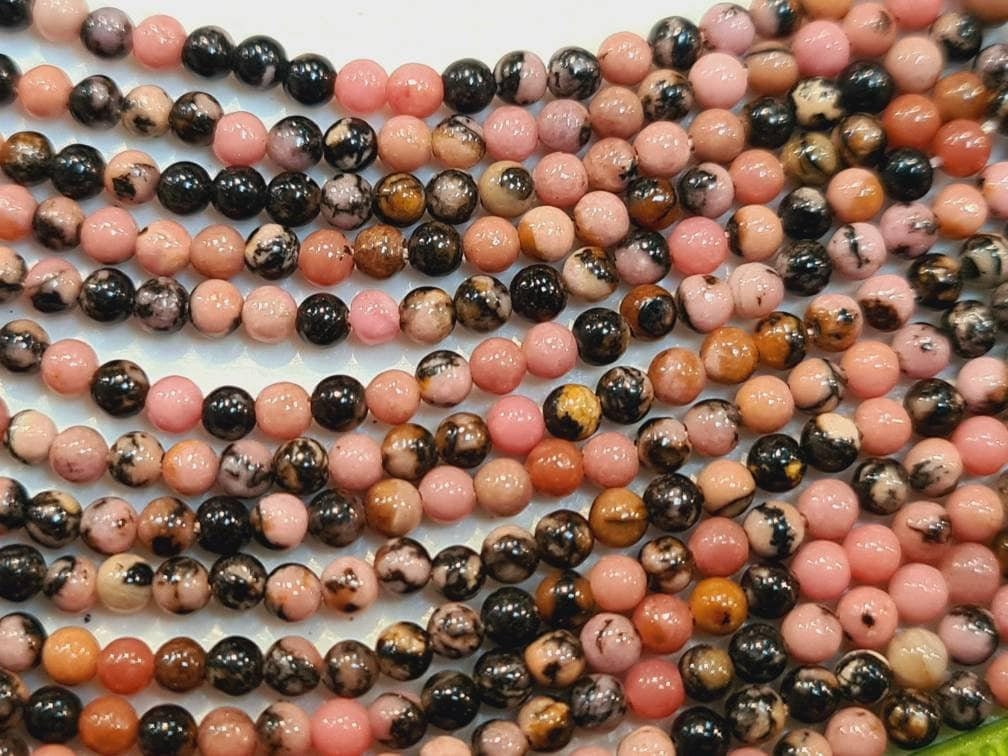 Rhodonite 2mm Round Beads, Jewelry Making Round Polished Gemstone Beads, DIY Necklace, Bracelet 16&quot; Strand