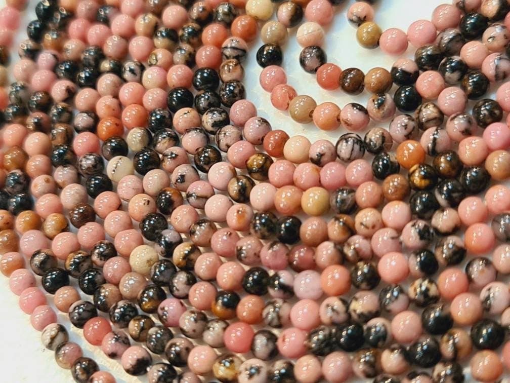Rhodonite 2mm Round Beads, Jewelry Making Round Polished Gemstone Beads, DIY Necklace, Bracelet 16" Strand