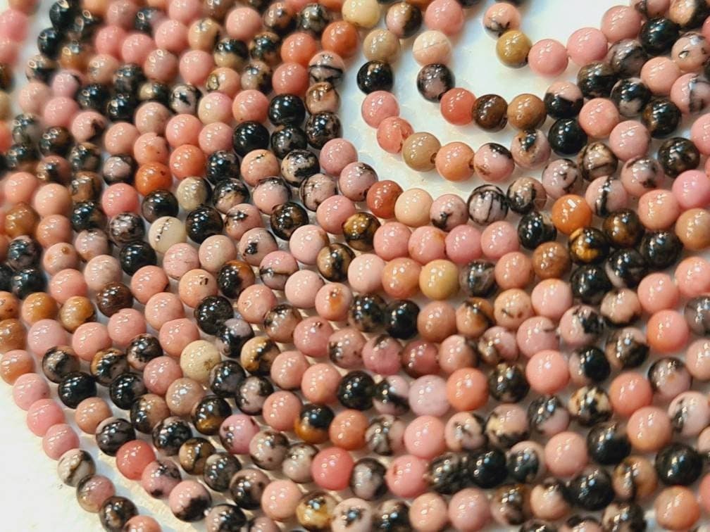 Rhodonite 2mm Round Beads, Jewelry Making Round Polished Gemstone Beads, DIY Necklace, Bracelet 16&quot; Strand