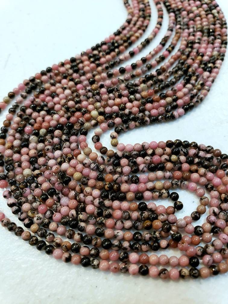 Rhodonite 2mm Round Beads, Jewelry Making Round Polished Gemstone Beads, DIY Necklace, Bracelet 16&quot; Strand