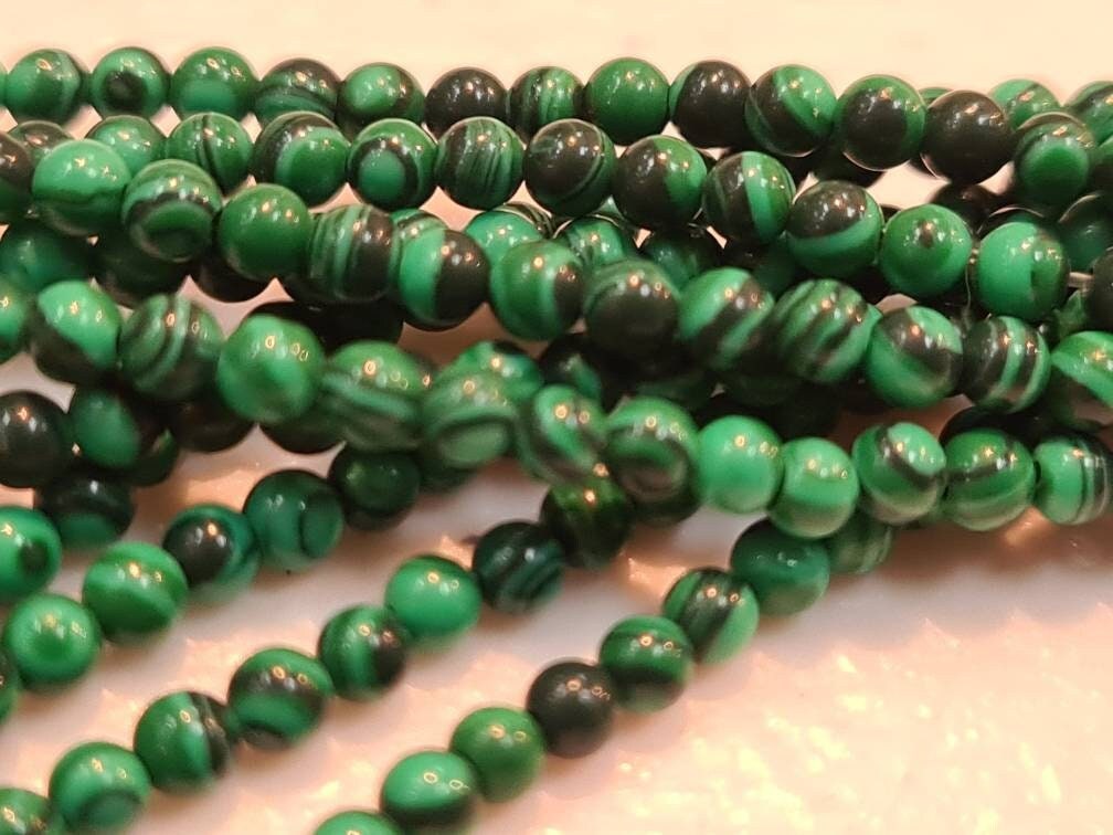 Malachite 2mm Round Beads, Jewelry Making Round Polished Gemstone Beads, DIY Necklace, Bracelet 16&quot; Strand