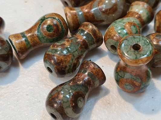Tibetan Agate Evil Eye Bead, 10x20mm Eye Agate Beads, Flower Vase Pot, vintsge antique Jewelry Making Focal, Art Craft Beads, 1 pc