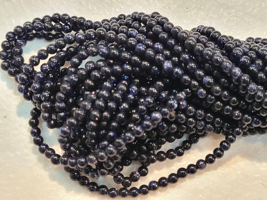 Navy Blue Gold Sandstone 2mm Round Beads, Jewelry Making Round Polished Gemstone Beads, DIY Necklace, Bracelet 16&quot; Strand