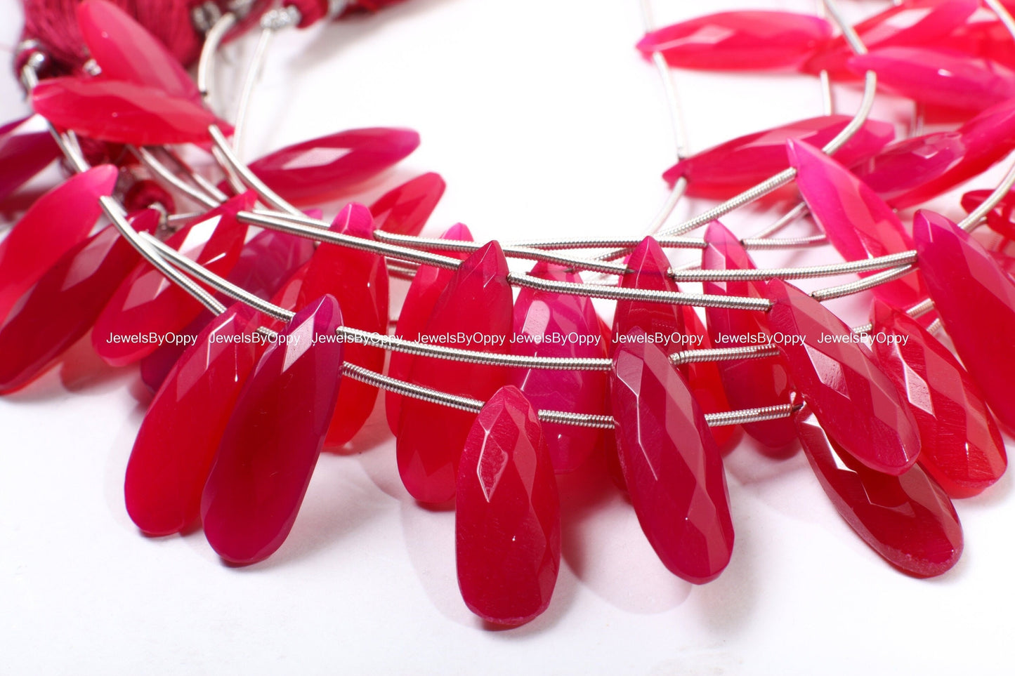 Fuchsia Hot Pink Chalcedony Faceted Long Pear Drop 26x8-28x11mm, Rich Pink Jewelry Making Bracelet, Necklace Earrings Gemstone Teardrop Bead