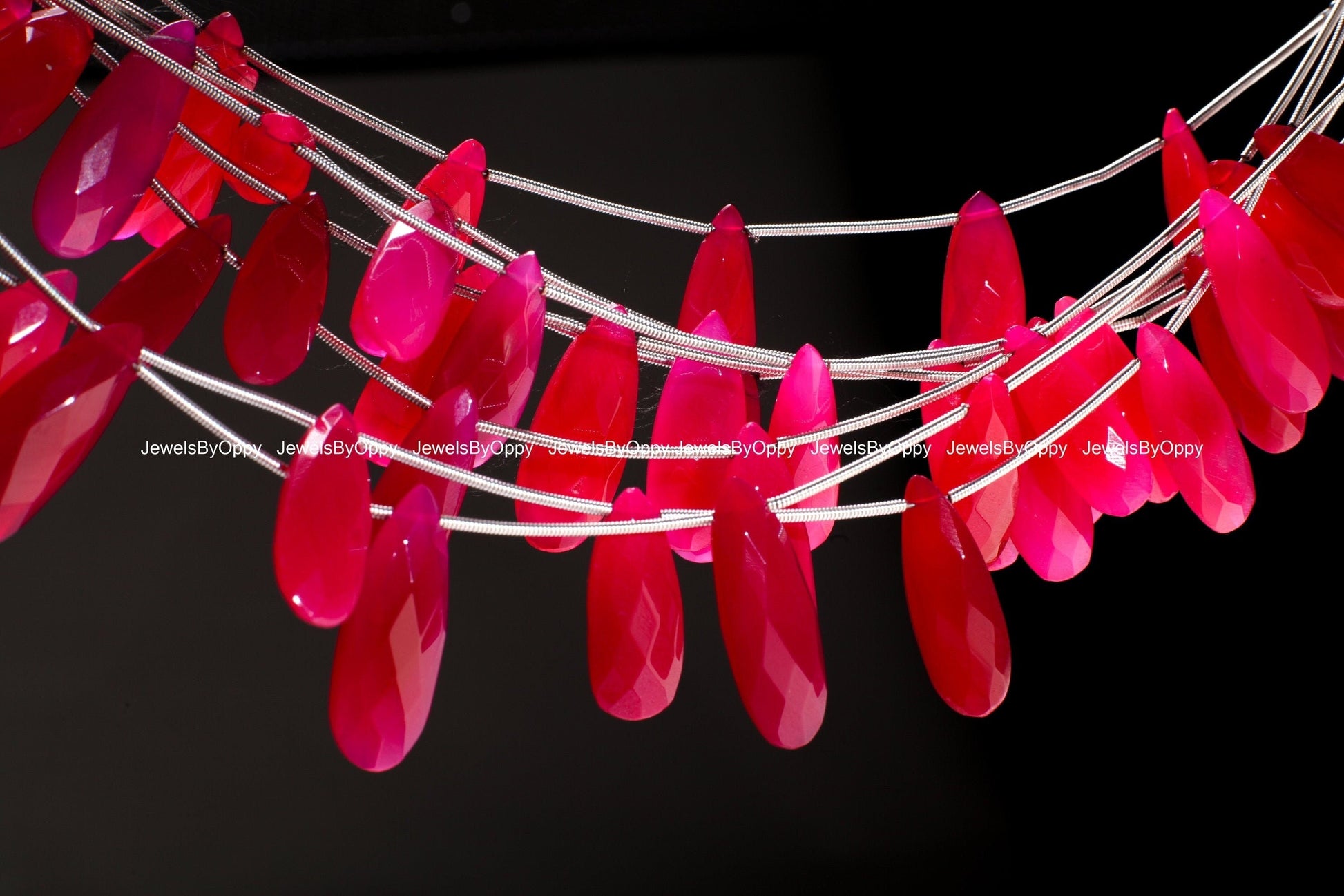 Fuchsia Hot Pink Chalcedony Faceted Long Pear Drop 26x8-28x11mm, Rich Pink Jewelry Making Bracelet, Necklace Earrings Gemstone Teardrop Bead