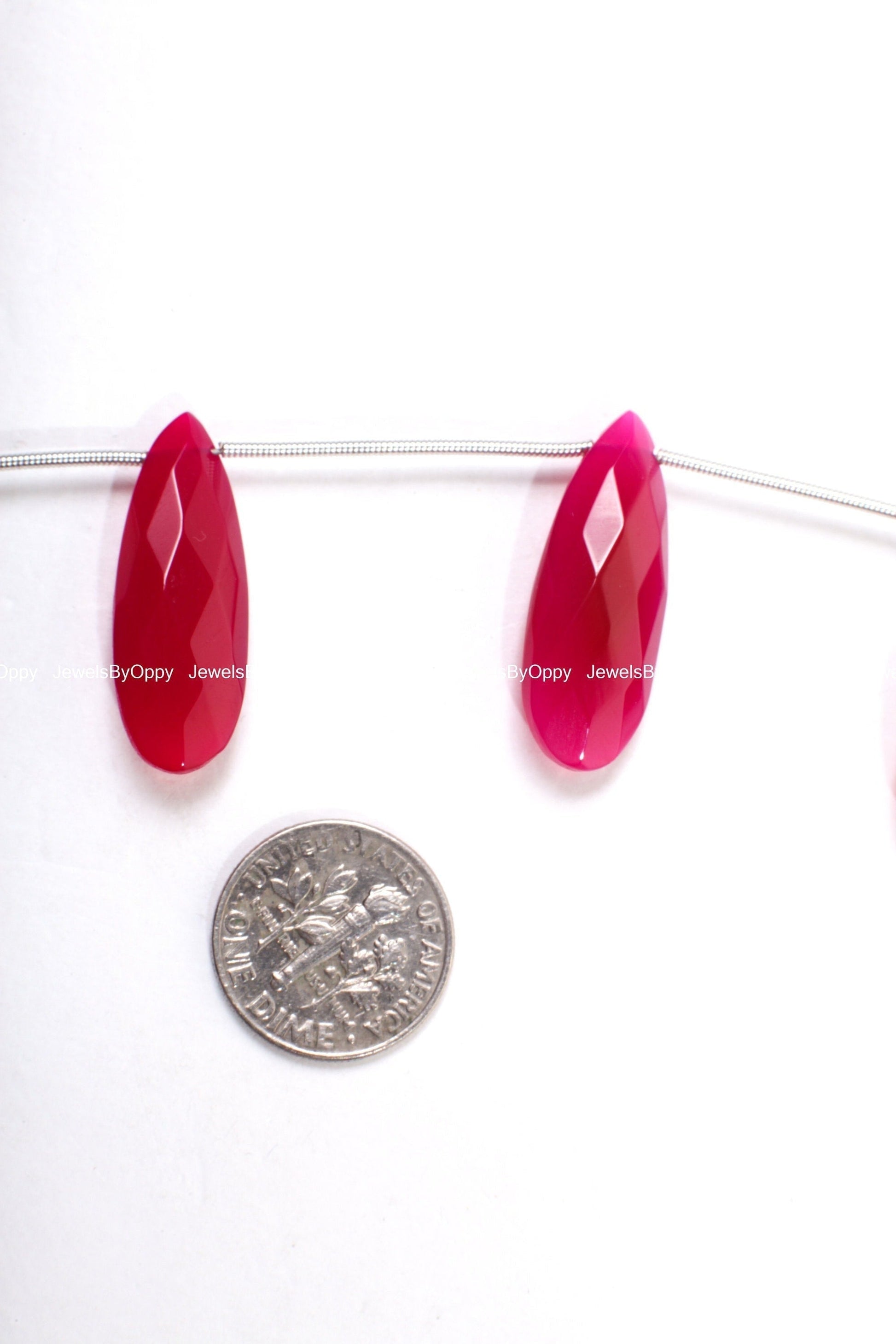Fuchsia Hot Pink Chalcedony Faceted Long Pear Drop 26x8-28x11mm, Rich Pink Jewelry Making Bracelet, Necklace Earrings Gemstone Teardrop Bead