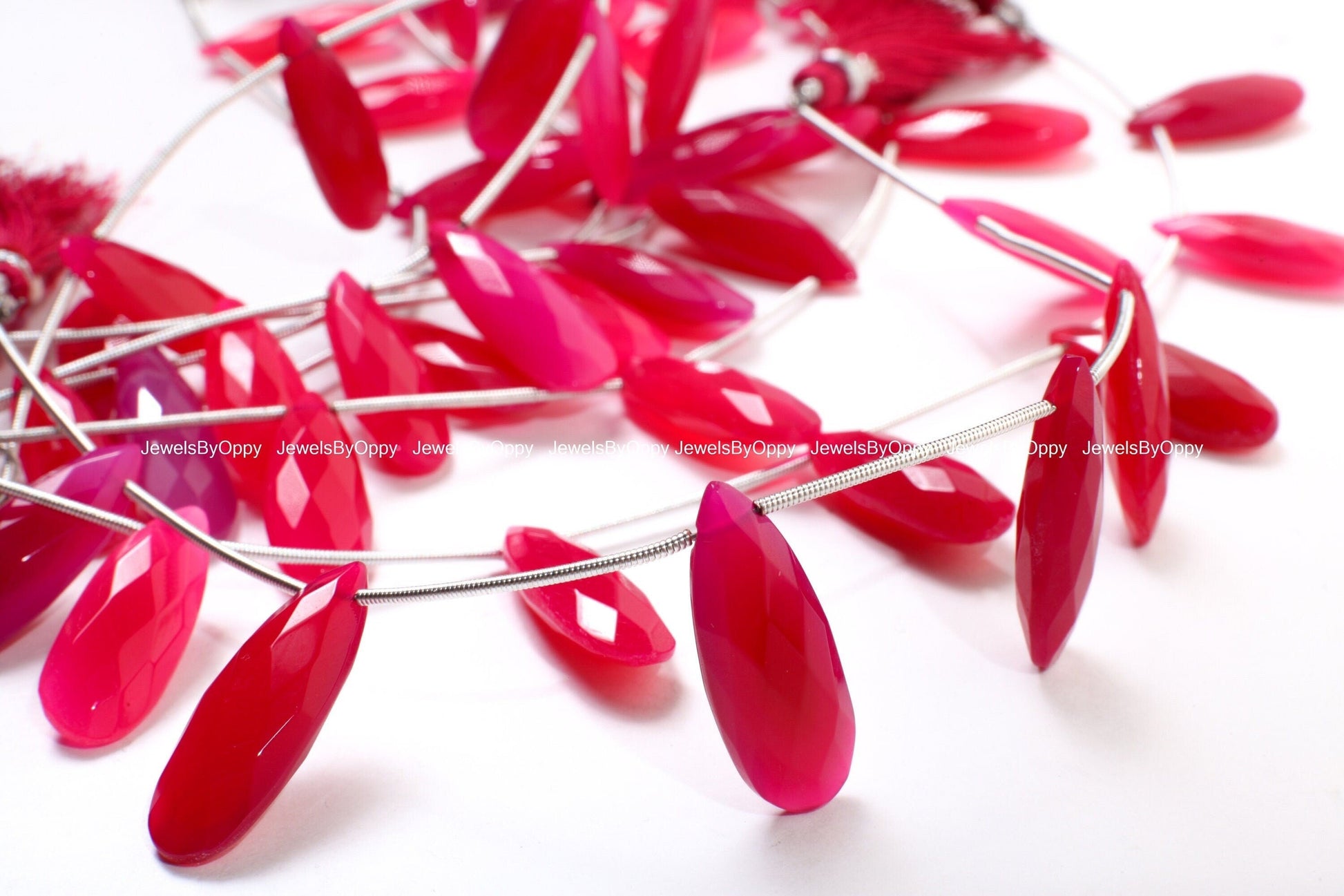 Fuchsia Hot Pink Chalcedony Faceted Long Pear Drop 26x8-28x11mm, Rich Pink Jewelry Making Bracelet, Necklace Earrings Gemstone Teardrop Bead