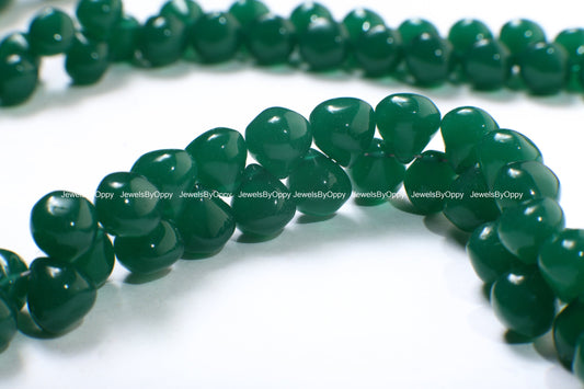 Natural Green Onyx Onion Drop, Dark Emerald Green 8.5-9mm Onion Briolette smooth Drop Jewelry Gemstone