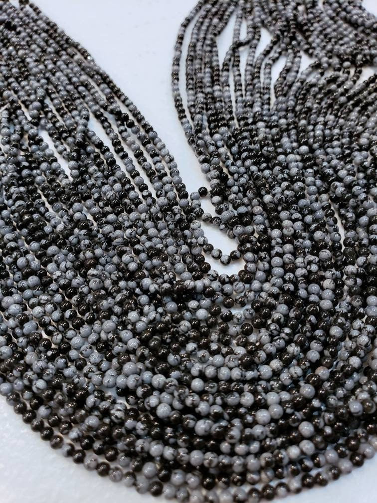 Snow Flake Obsedian 2mm Round Beads, Jewelry Making Round Polished Gemstone Beads, DIY Necklace, Bracelet 16&quot; Strand