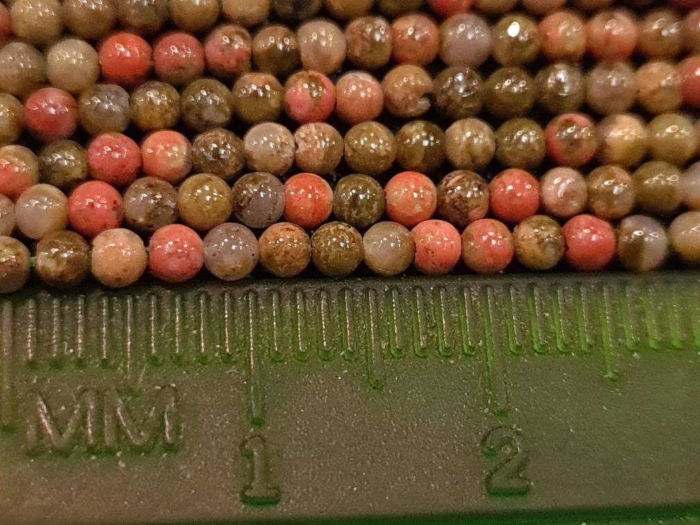 Unakite 2mm Round Beads, Jewelry Making Round Polished Gemstone Beads, DIY Necklace, Bracelet 16" Strand
