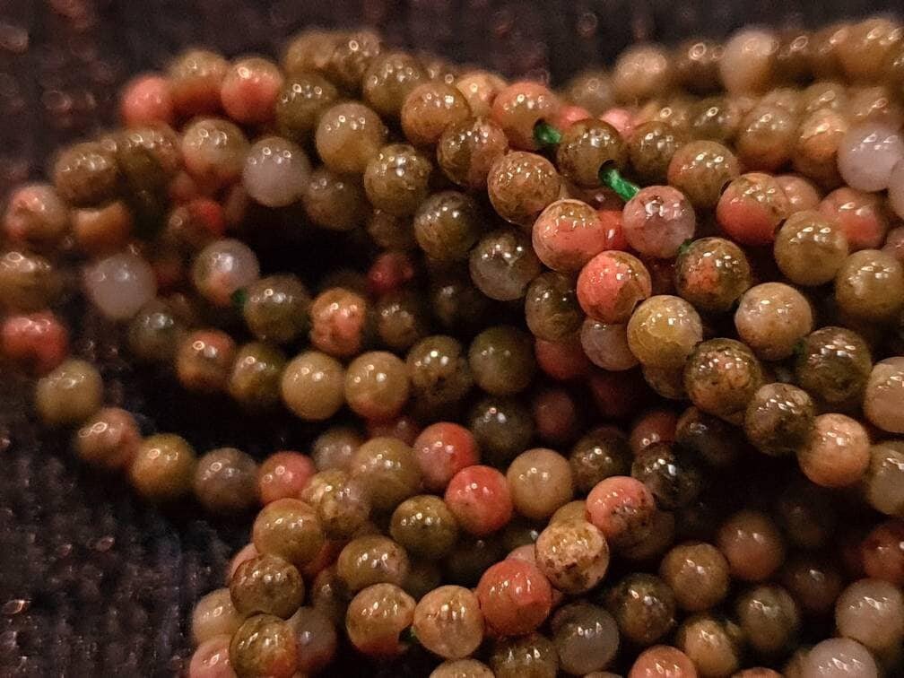 Unakite 2mm Round Beads, Jewelry Making Round Polished Gemstone Beads, DIY Necklace, Bracelet 16&quot; Strand