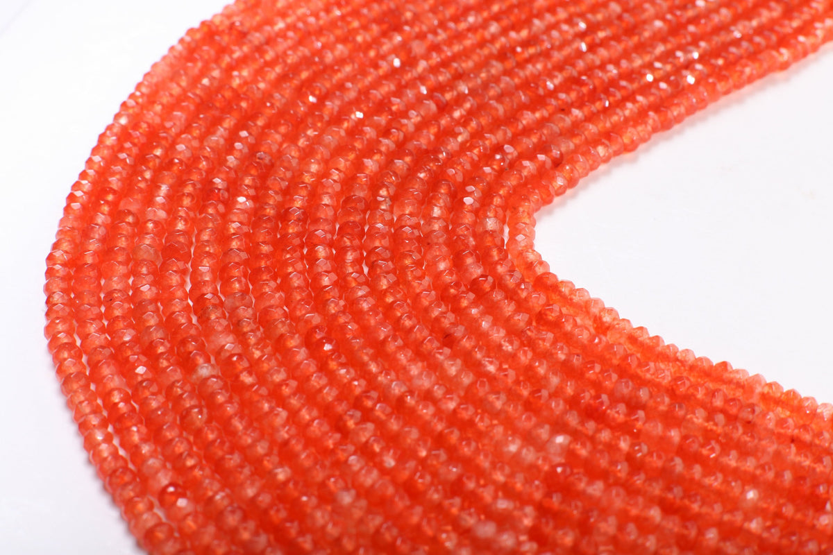 Carnelian orange 4mm Faceted Rondelle, Jewelry Making Natural Carnelian Gemstone Orange Beads 14.5" Strand