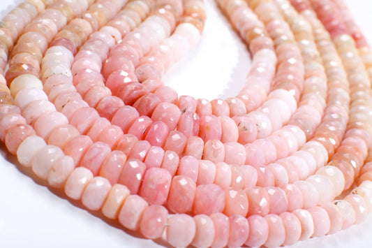 Pink Opal Rondelle, Natural Shaded Pink Peruvian Opal Faceted Roundel 4-4.5 and 7.5-8mm Jewelry Making Gemstone Beads 12.75&quot; Strand