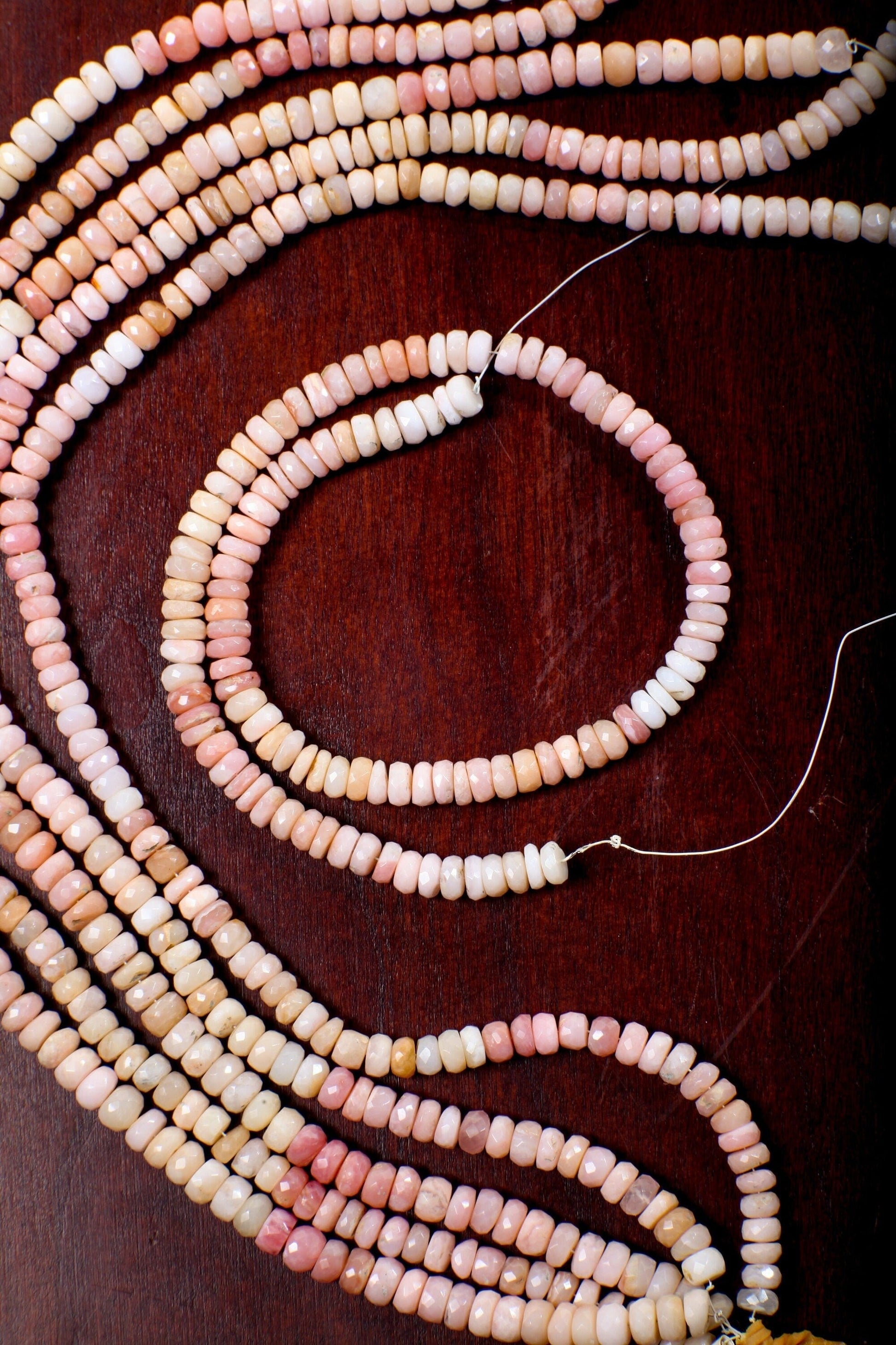 Pink Opal Rondelle, Natural Shaded Pink Peruvian Opal Faceted Roundel 4-4.5 and 7.5-8mm Jewelry Making Gemstone Beads 12.75&quot; Strand